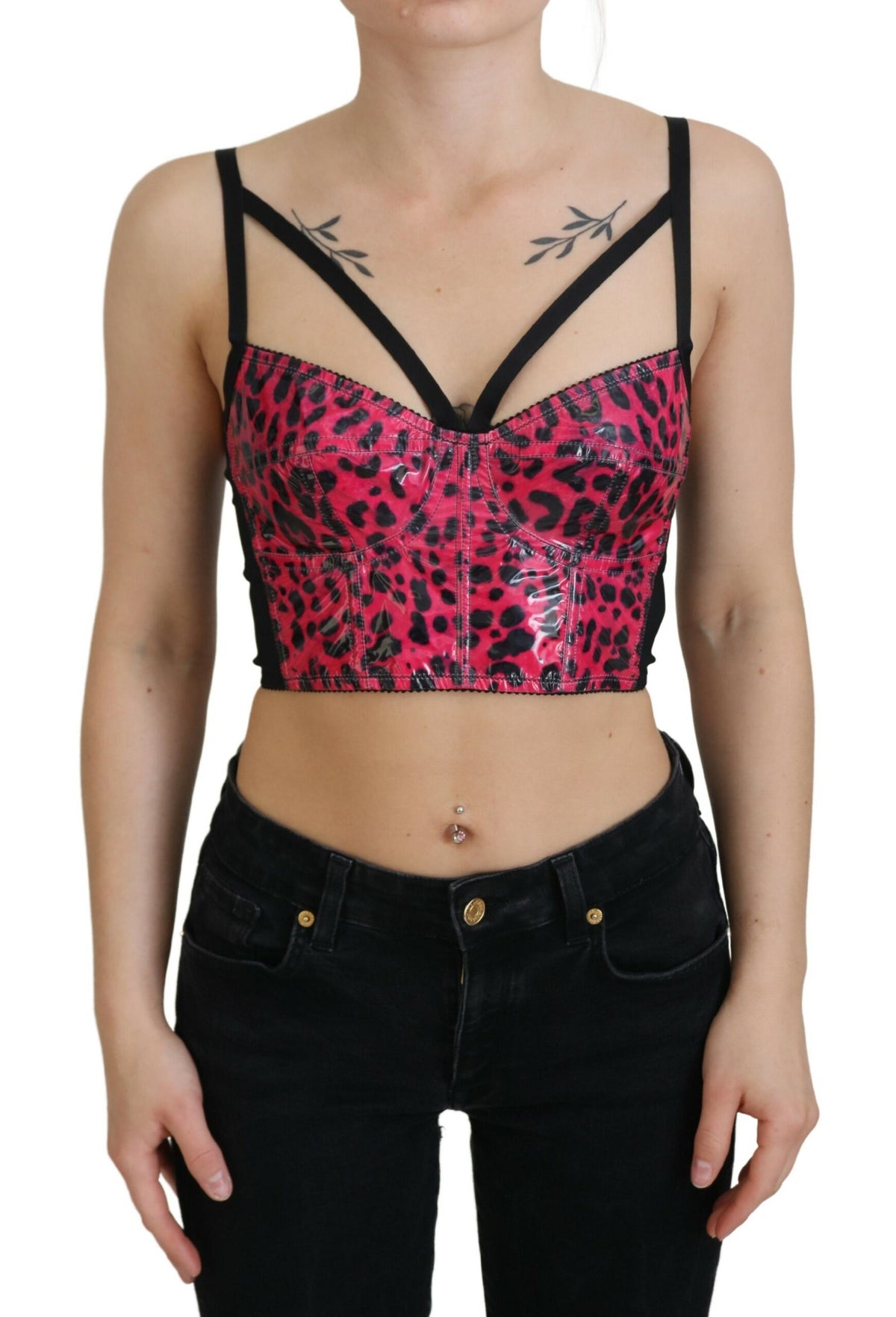 Dolce & Gabbana Pink Leopard Print Cropped Bustier Corset Women's Top