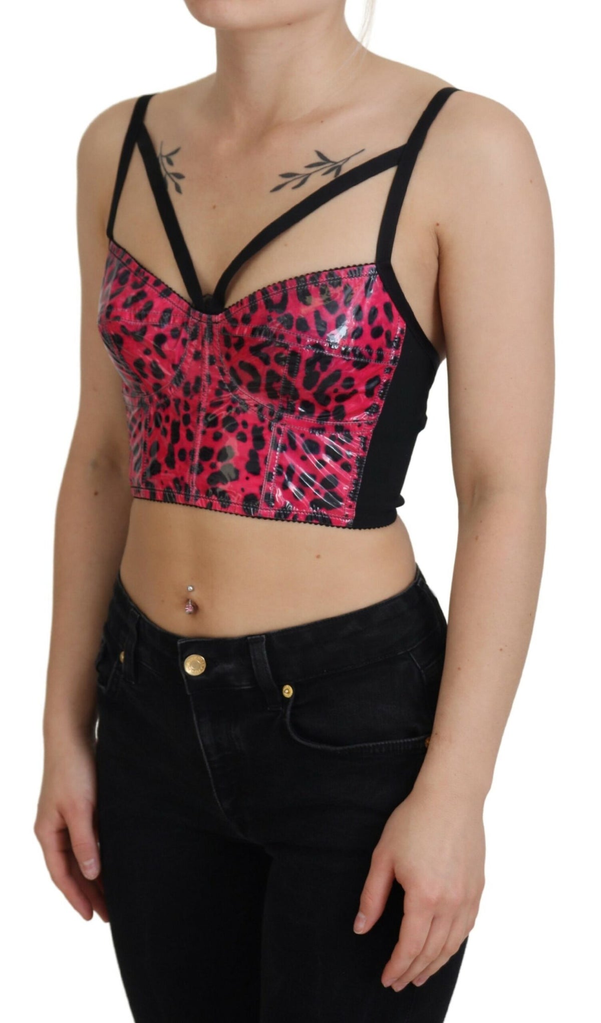 Dolce & Gabbana Pink Leopard Print Cropped Bustier Corset Women's Top