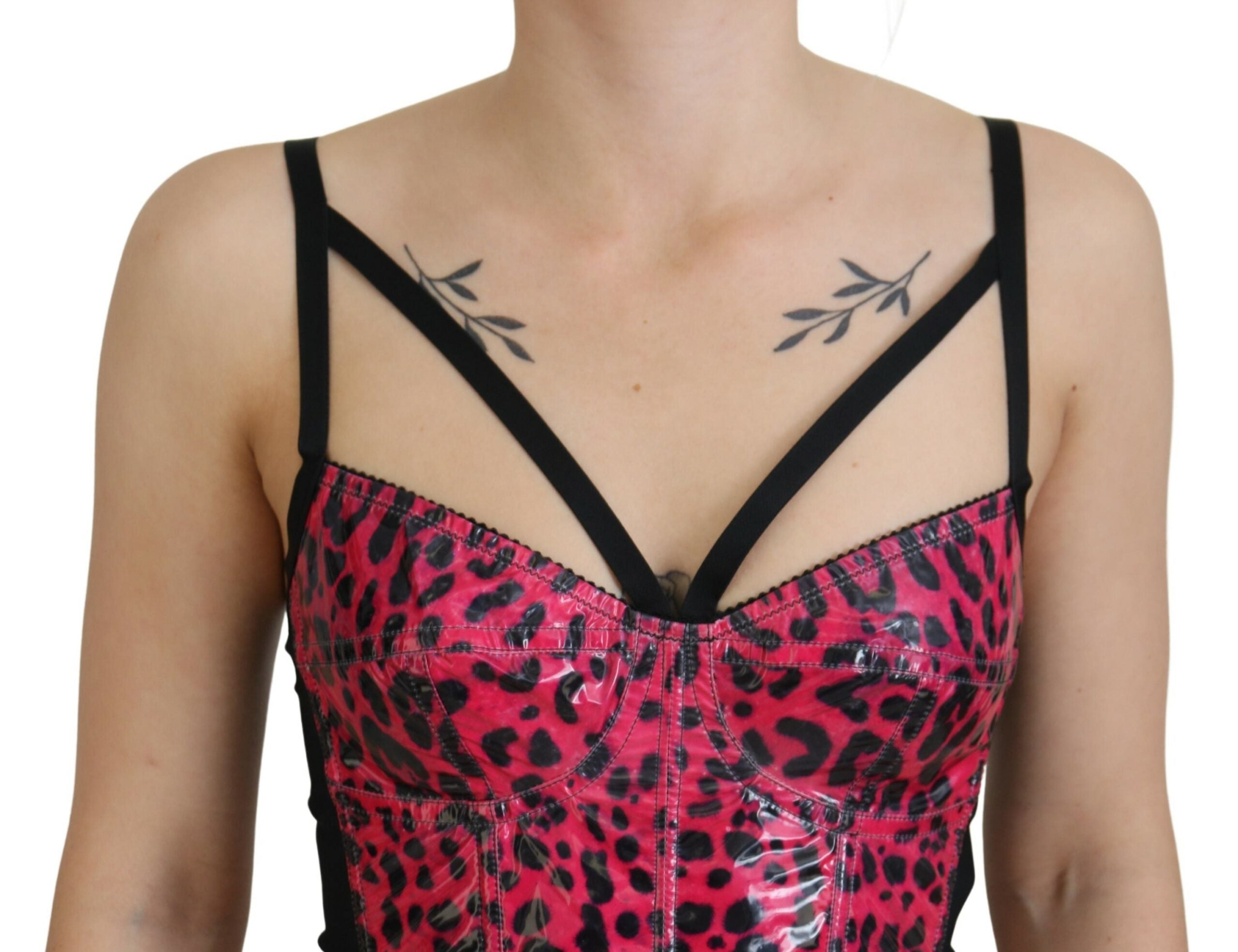 Dolce & Gabbana Pink Leopard Print Cropped Bustier Corset Women's Top