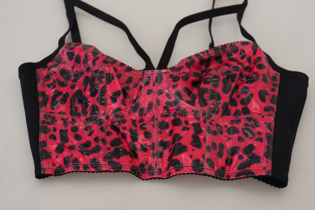 Dolce & Gabbana Pink Leopard Print Cropped Bustier Corset Women's Top