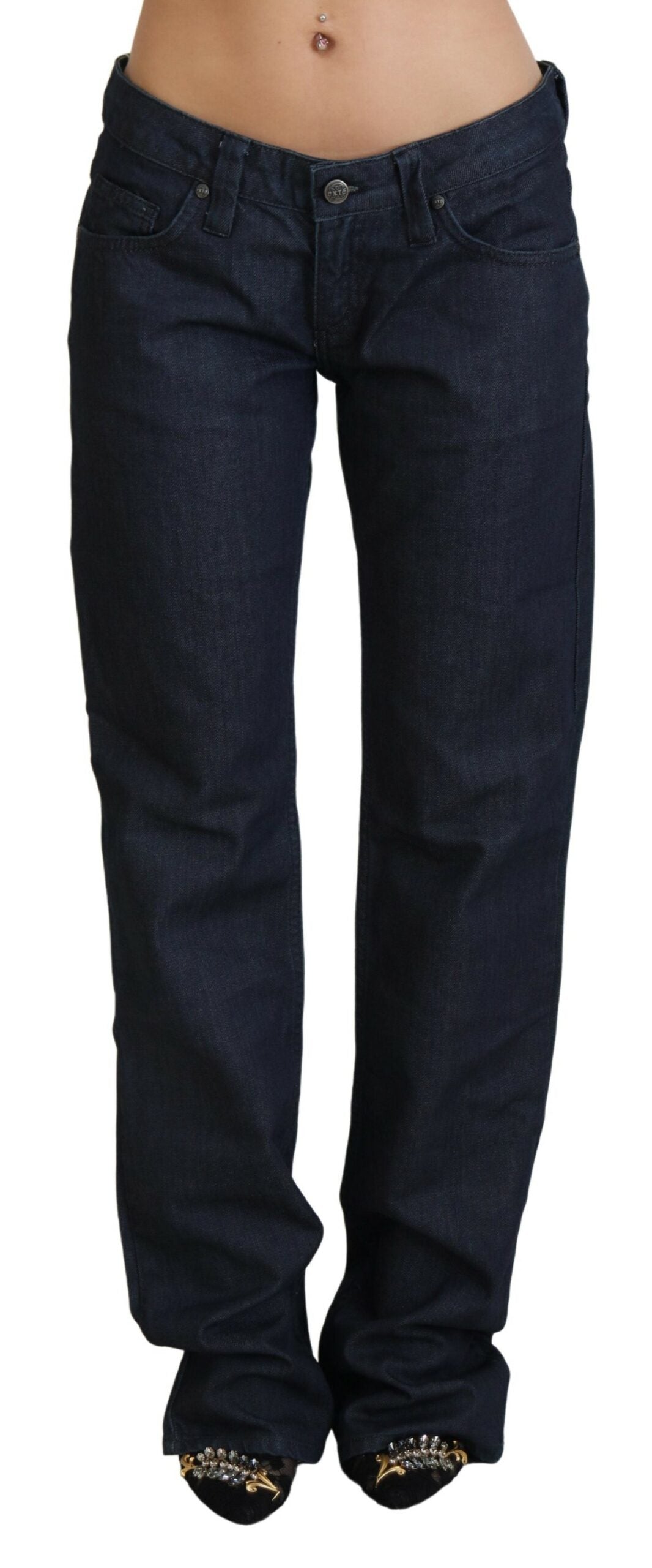 Exte Dark Blue Low Waist Straight Fit Women Denim Women's Jeans