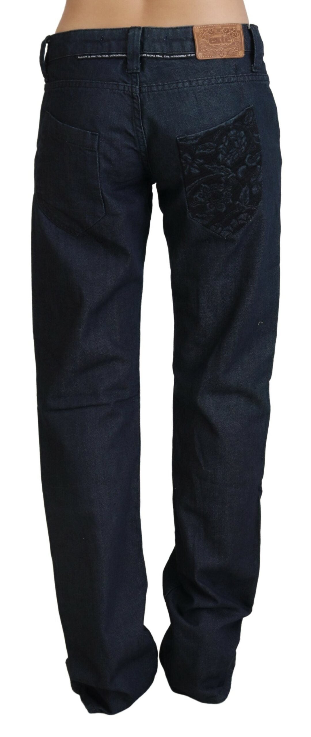 Exte Chic Dark Blue Low Waist Straight Cut Women's Jeans