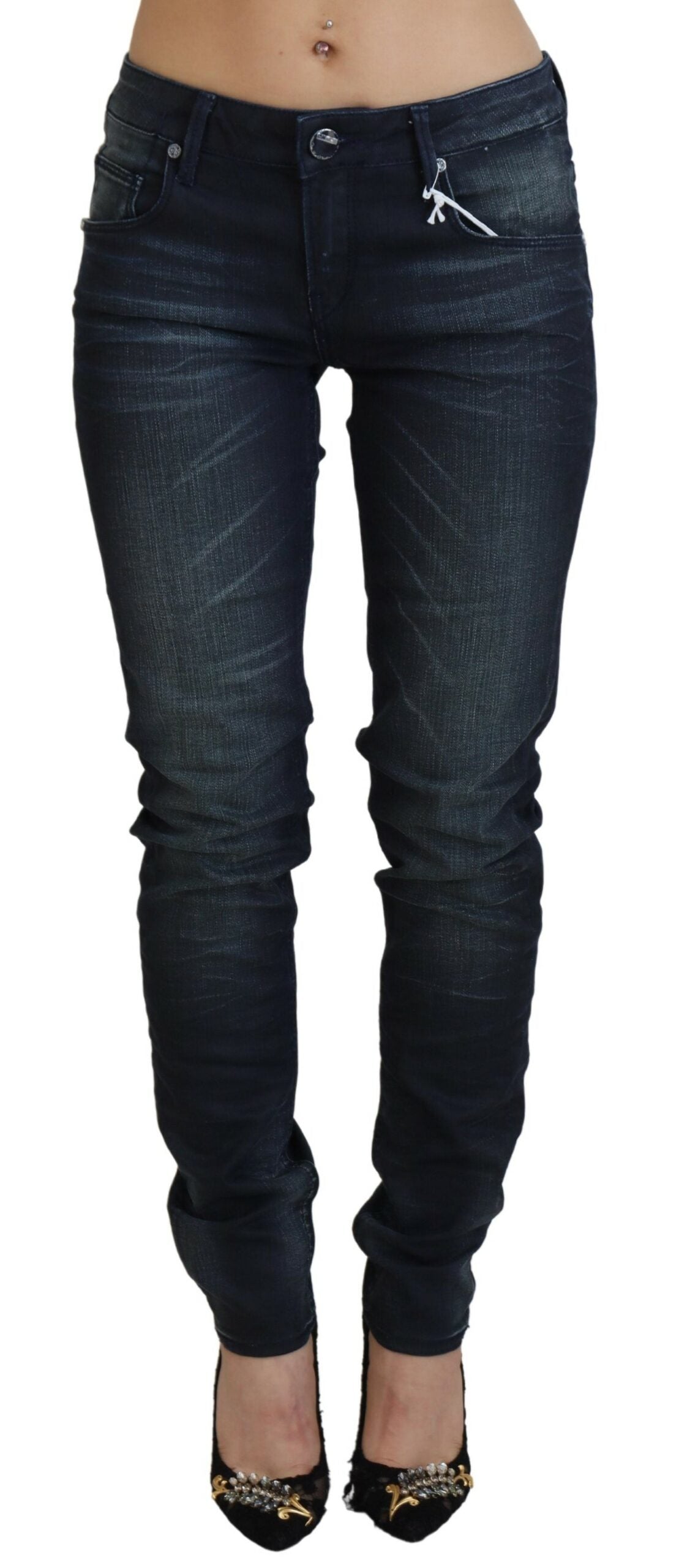 Acht Blue Washed Low Waist Slim Fit Cotton Denim Women's Jeans