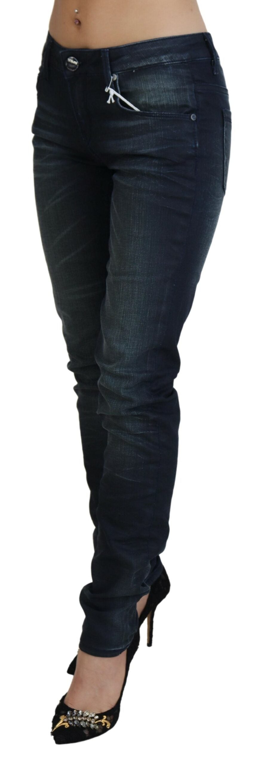 Acht Blue Washed Low Waist Slim Fit Cotton Denim Women's Jeans