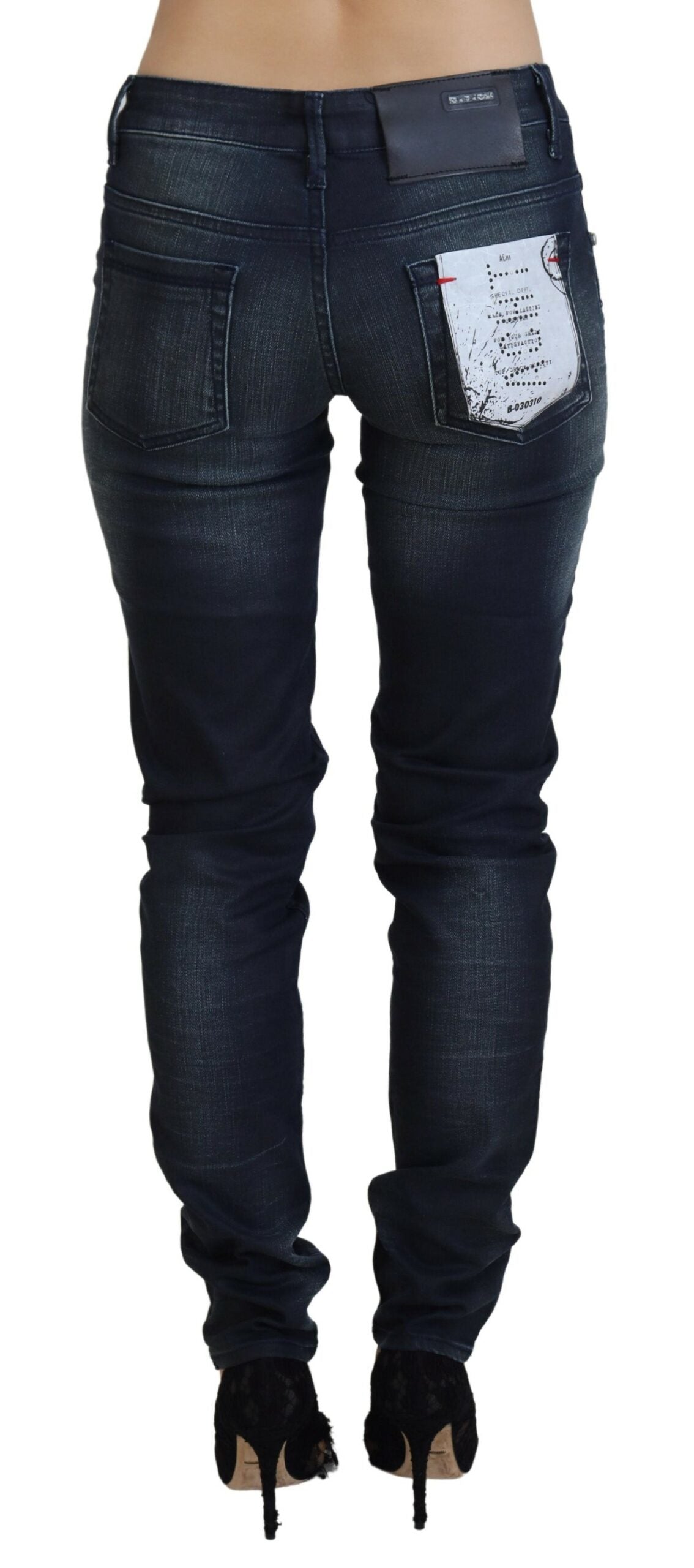 Acht Blue Washed Low Waist Slim Fit Cotton Denim Women's Jeans