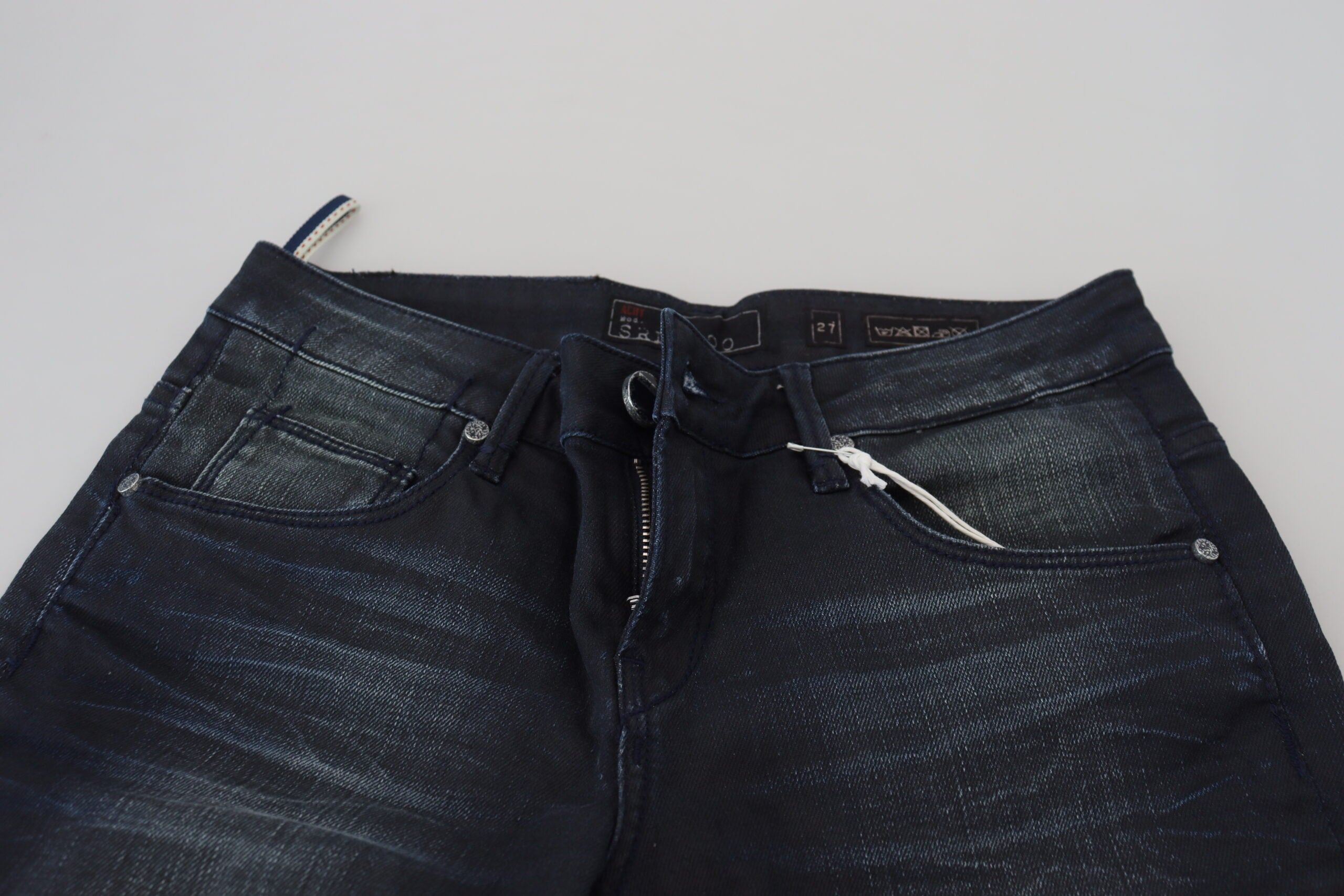 Acht Blue Washed Low Waist Slim Fit Cotton Denim Women's Jeans
