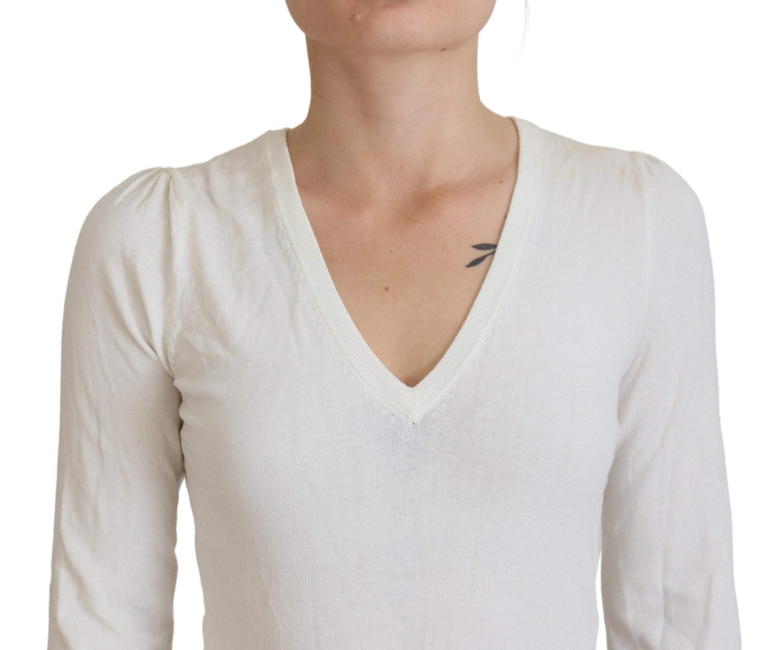 Patrizia Pepe Ivory V-Neck Long Sleeves Women Blouse Women's Top
