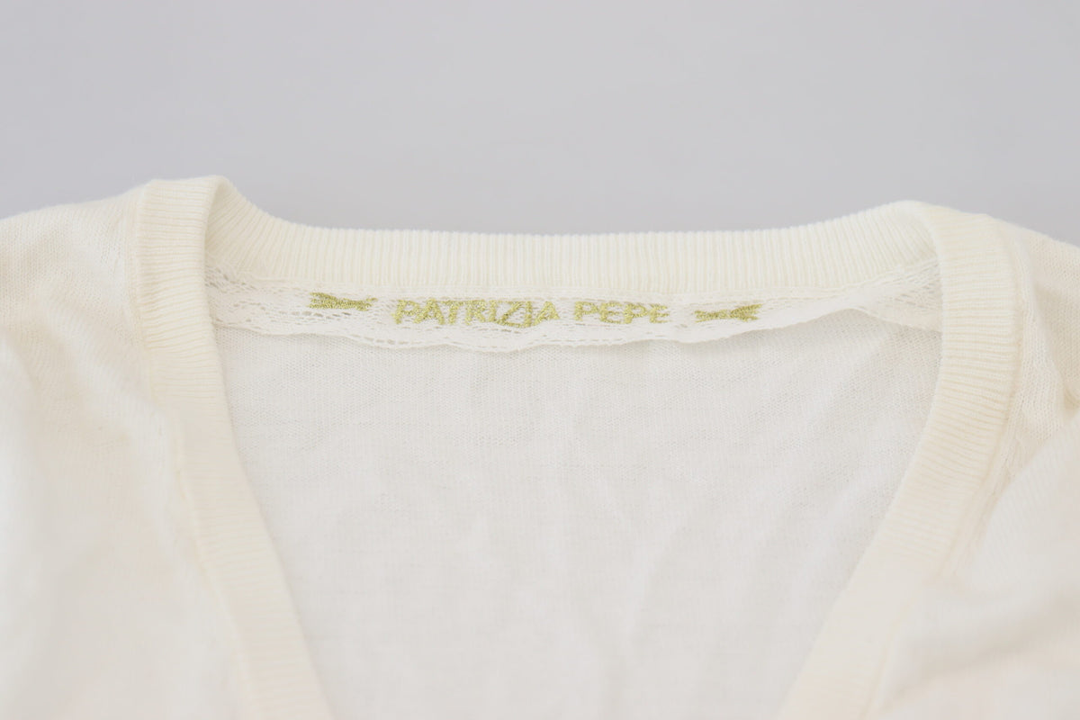 Patrizia Pepe Ivory V-Neck Long Sleeves Women Blouse Women's Top