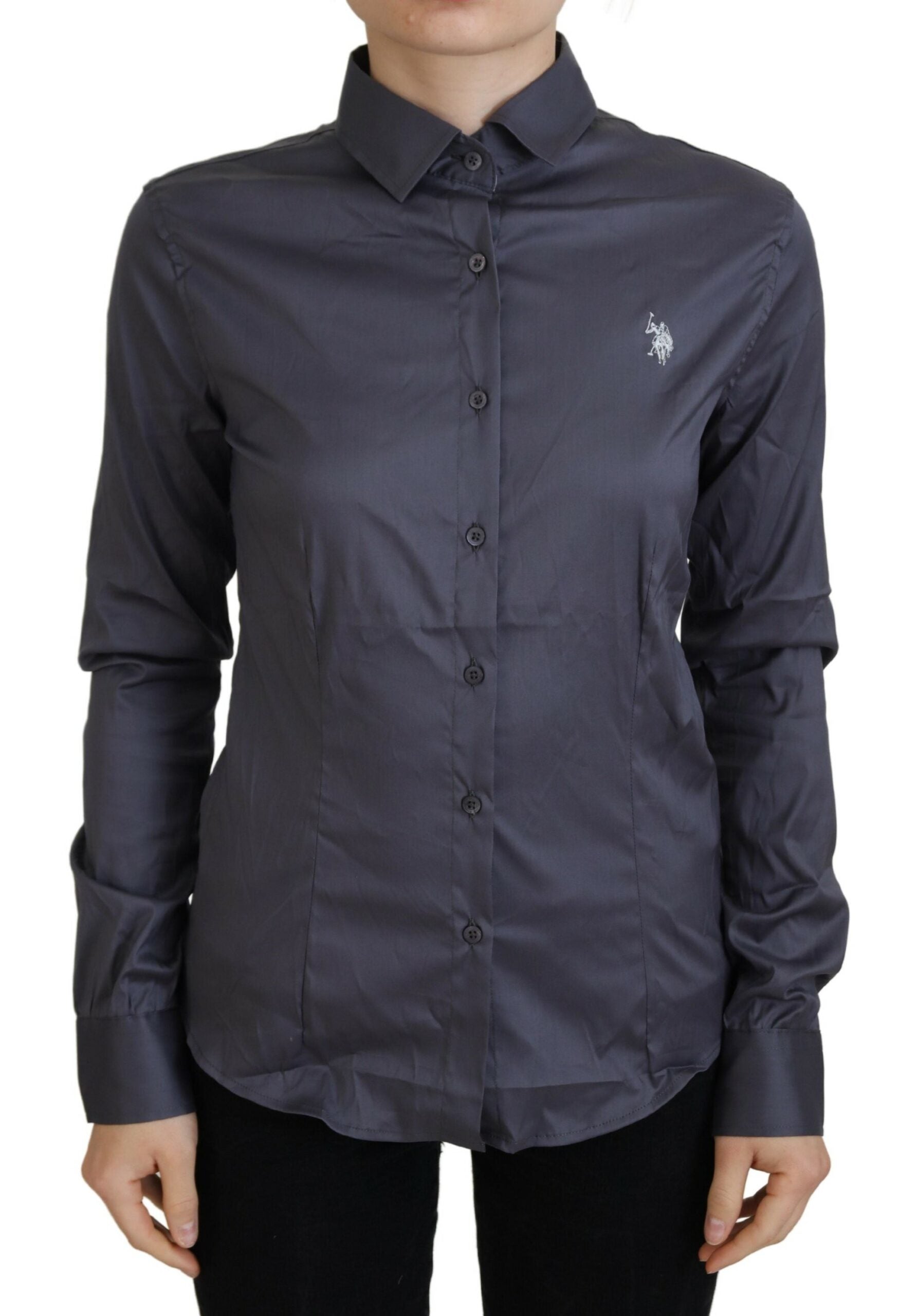 U.S. POLO ASSN. Elegant Gray Long Sleeve Polo Women's Top