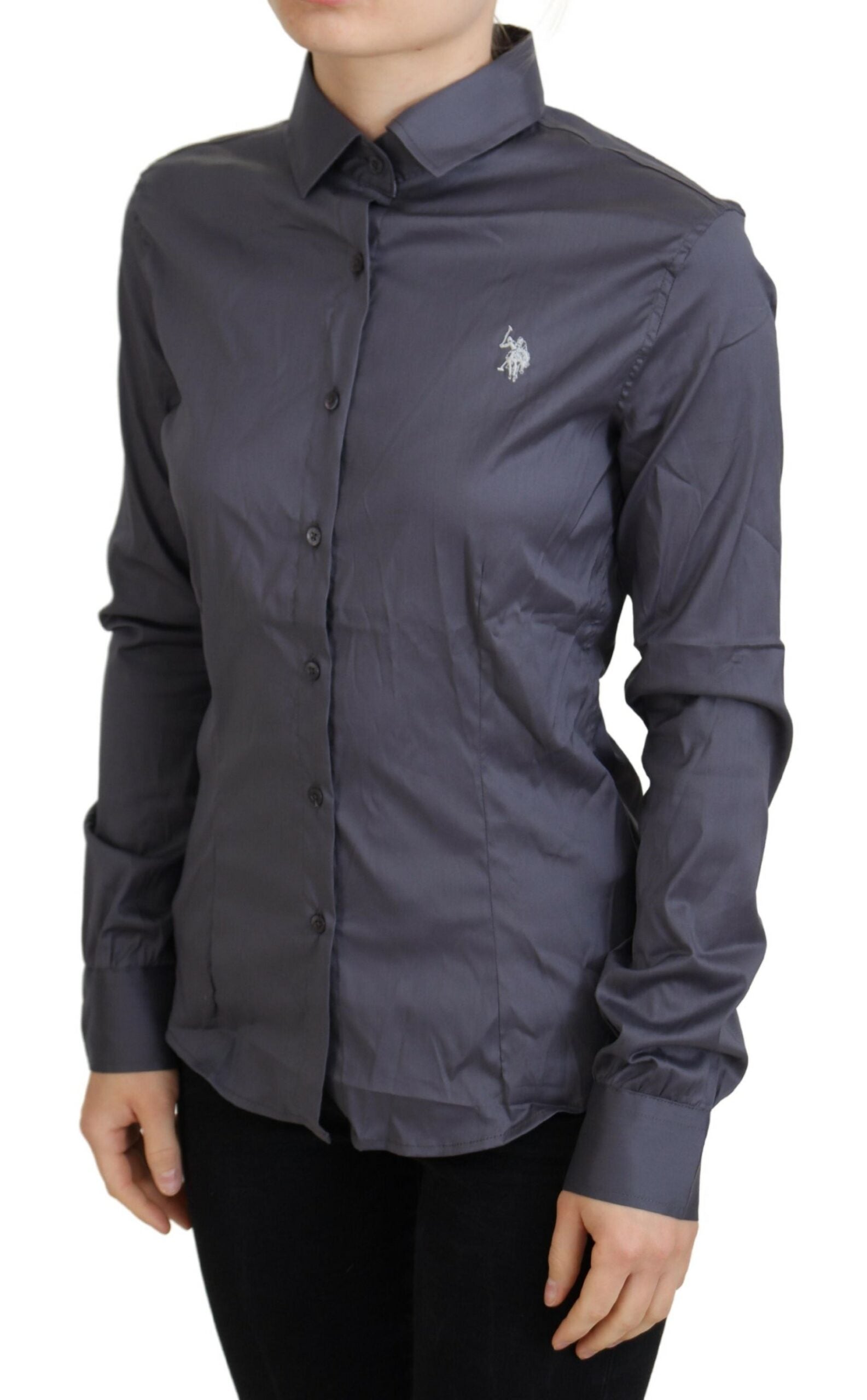 U.S. POLO ASSN. Elegant Gray Long Sleeve Polo Women's Top