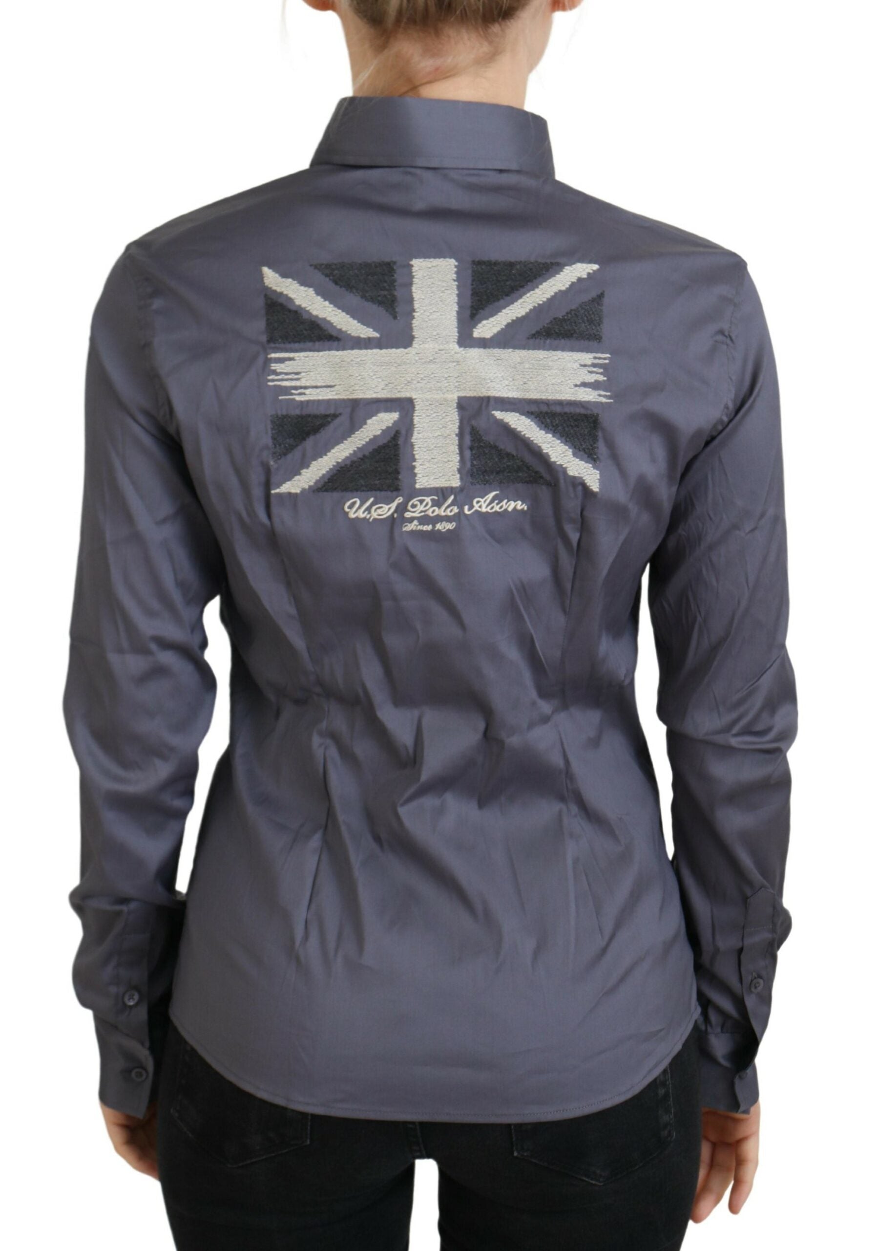 U.S. POLO ASSN. Elegant Gray Long Sleeve Polo Women's Top