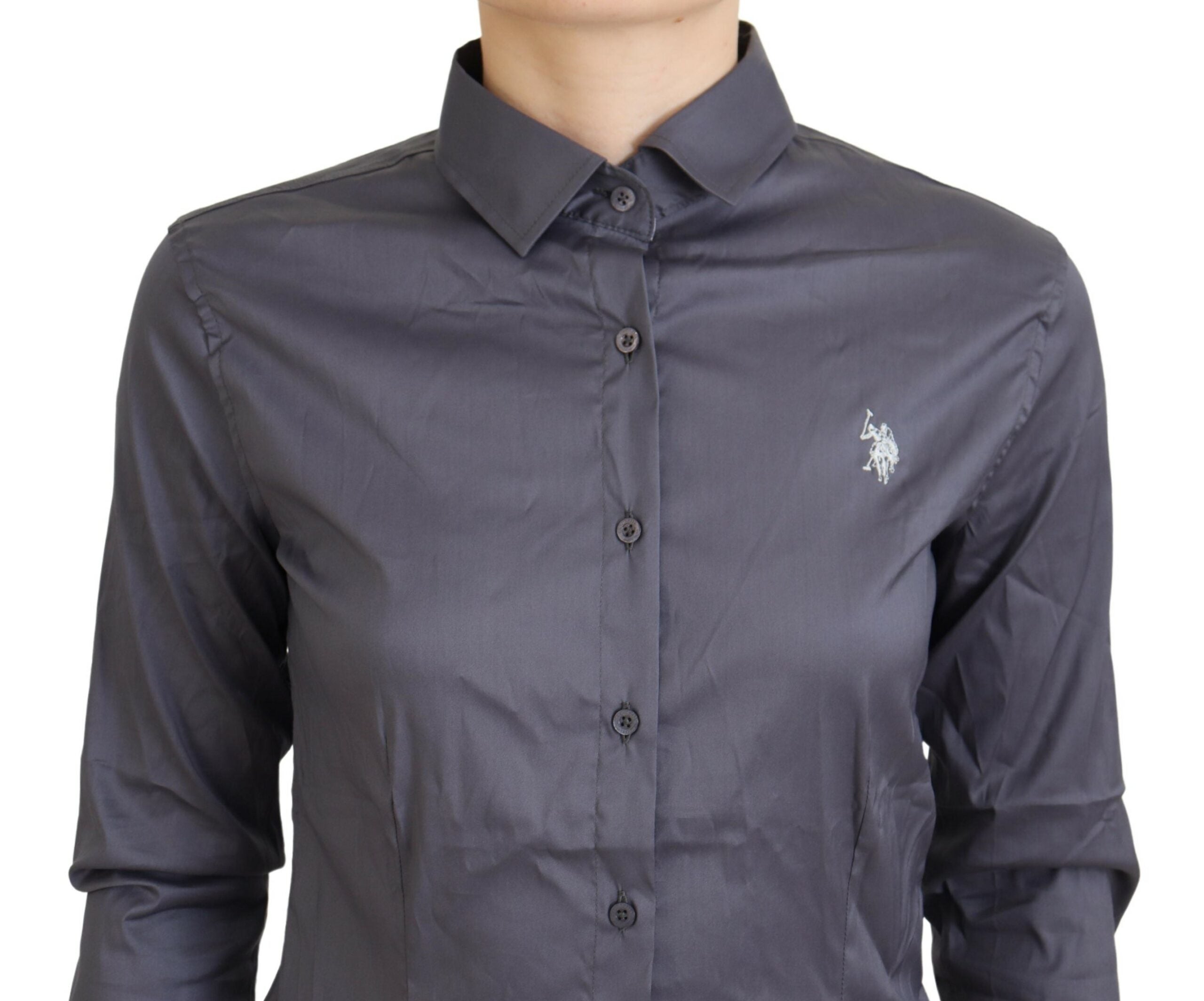 U.S. POLO ASSN. Elegant Gray Long Sleeve Polo Women's Top