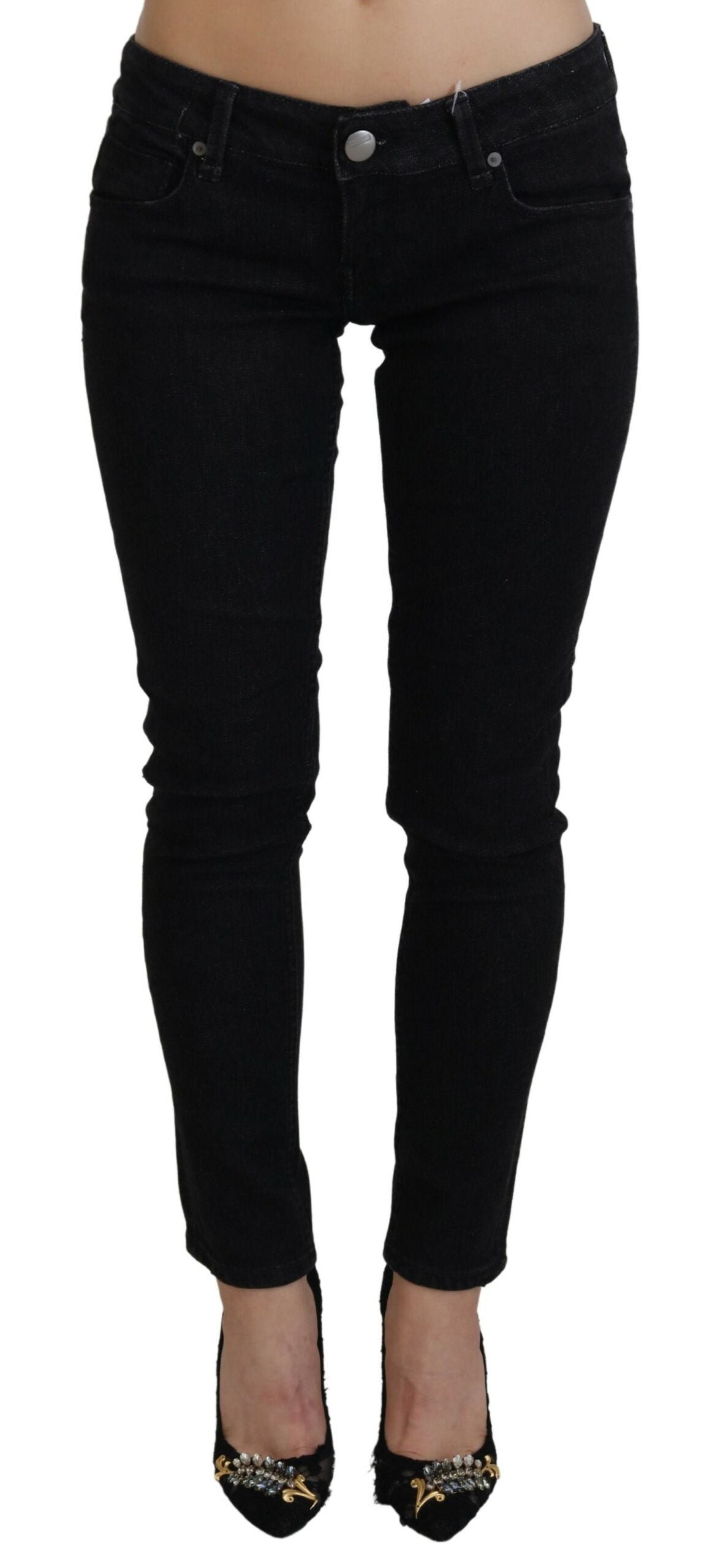 Acht Black Low Waist Slim Fit Cotton Denim Women's Jeans