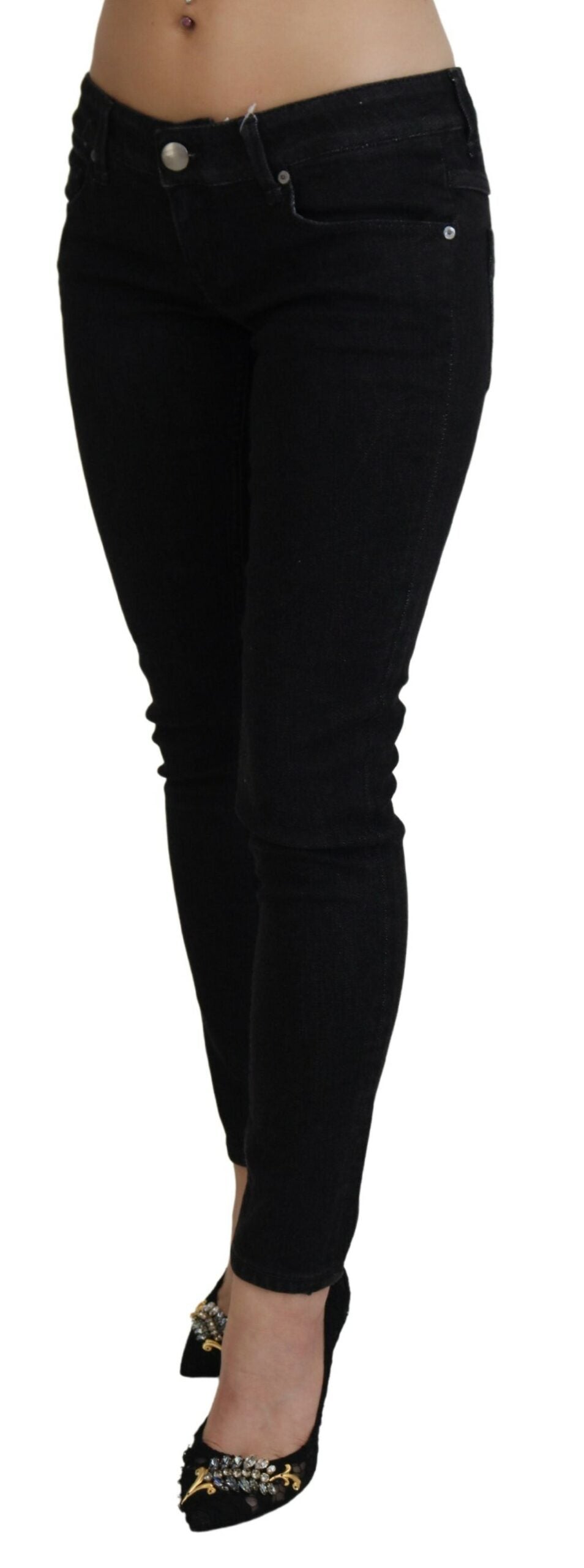 Acht Black Low Waist Slim Fit Cotton Denim Women's Jeans