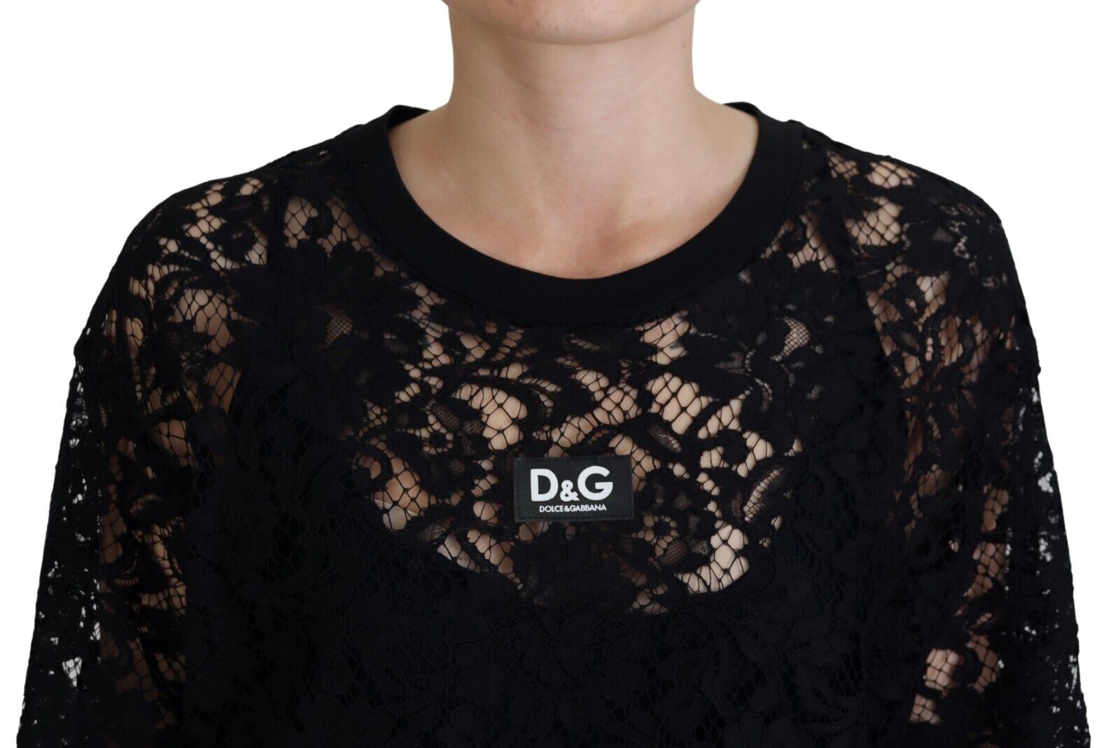 Dolce & Gabbana Black Floral Lace Cotton Shift Mini Women's Dress