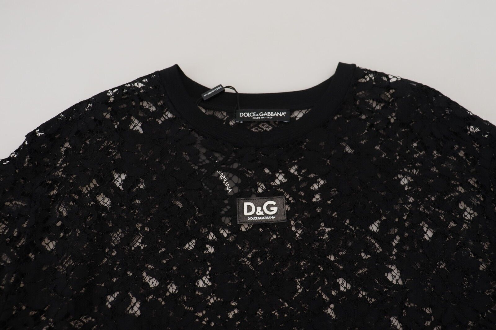 Dolce & Gabbana Black Floral Lace Cotton Shift Mini Women's Dress