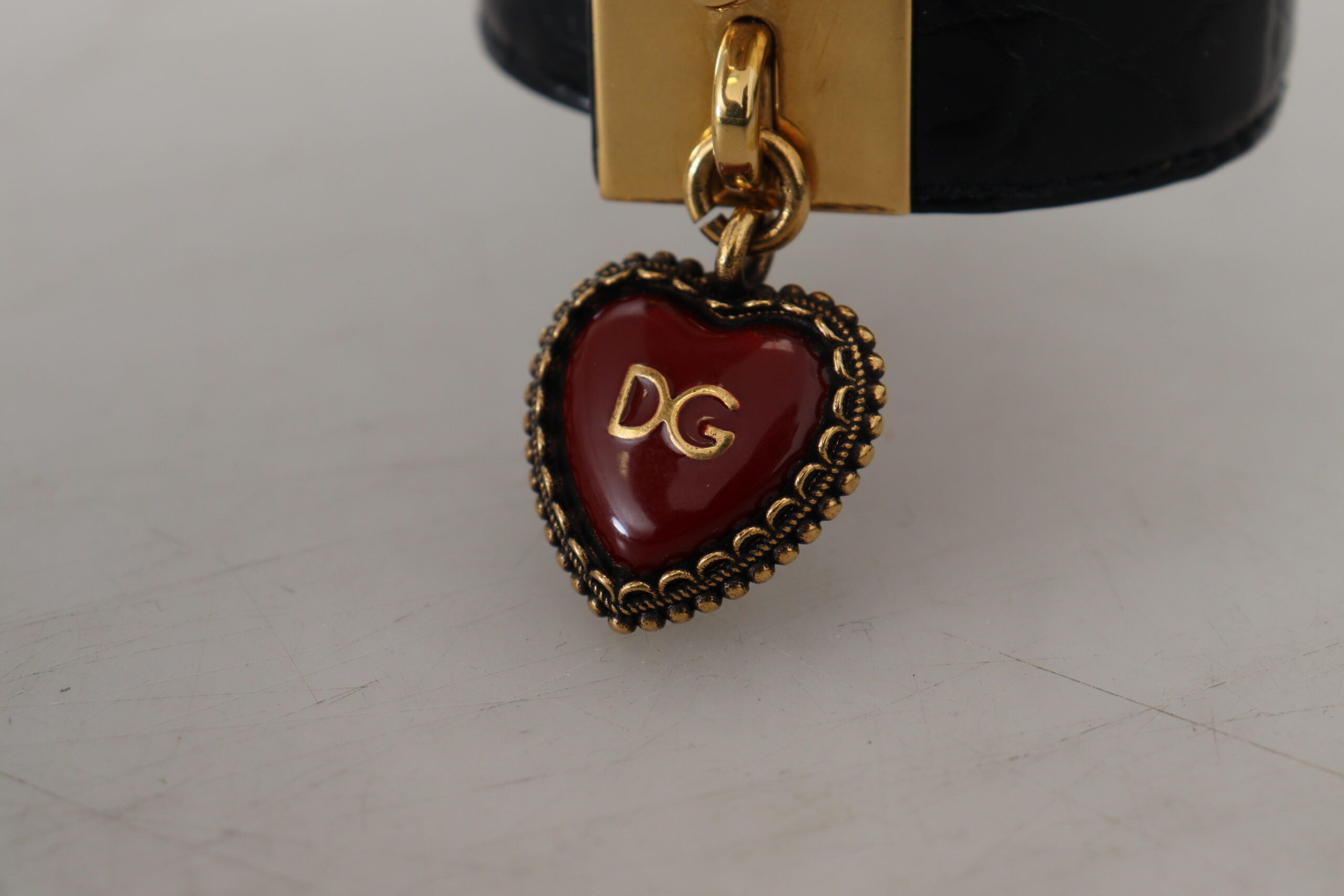Dolce & Gabbana Elegant Black Leather Gold Detail Women's Bracelet