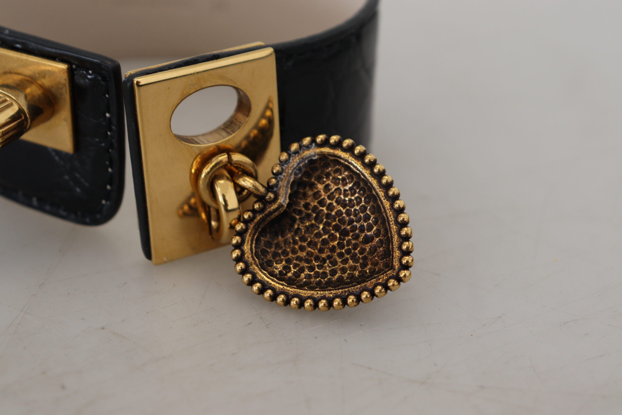 Dolce & Gabbana Elegant Black Leather Gold Detail Women's Bracelet