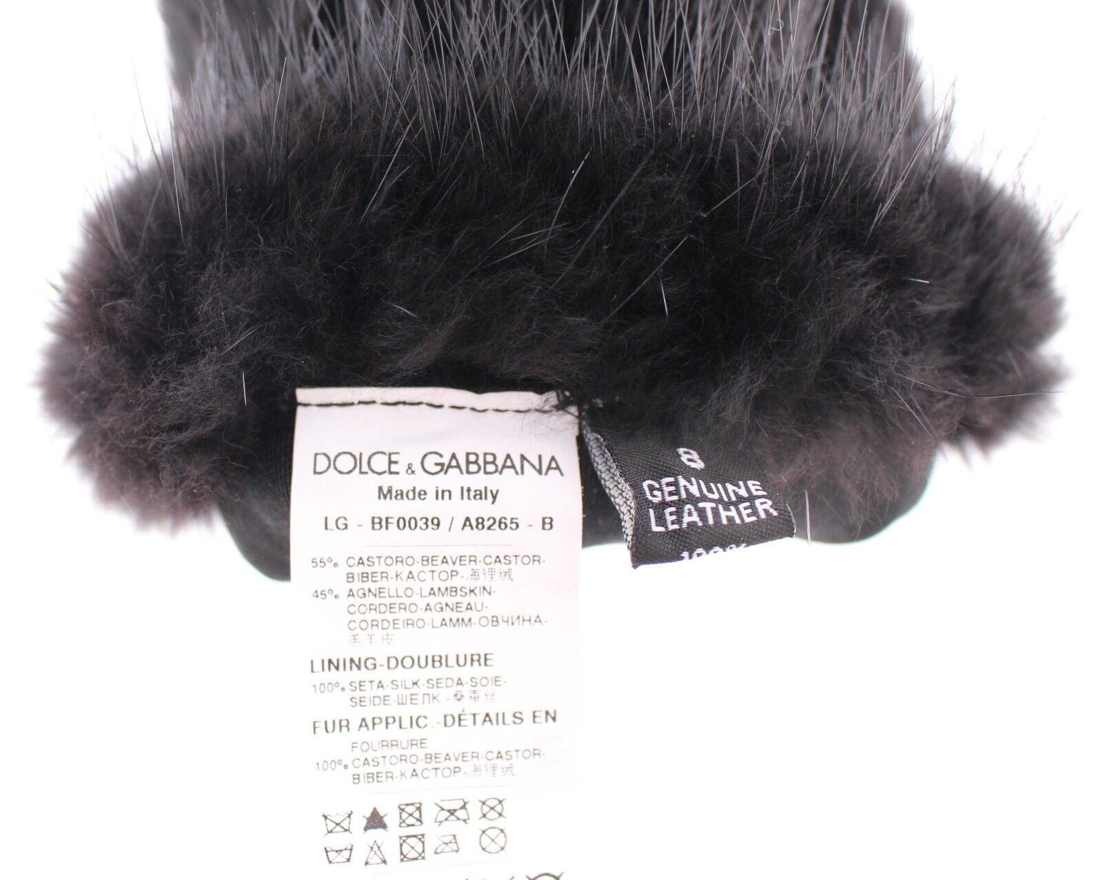 Dolce & Gabbana Black Beaver Fur Lambskin Leather Elbow Women's Gloves