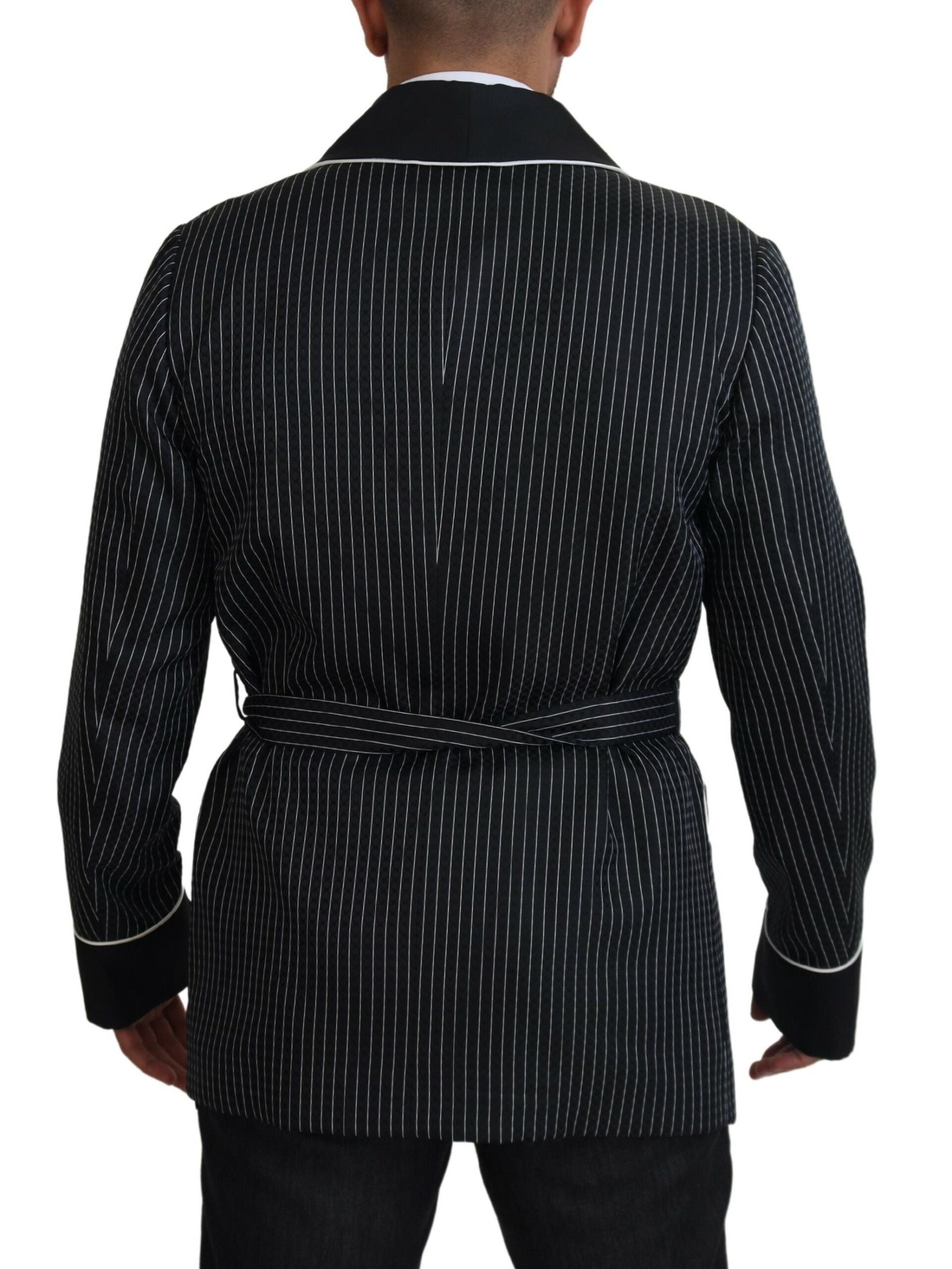 Dolce & Gabbana Dark Gray Robe Striped DG Patch Jacket Men Men's Blazer