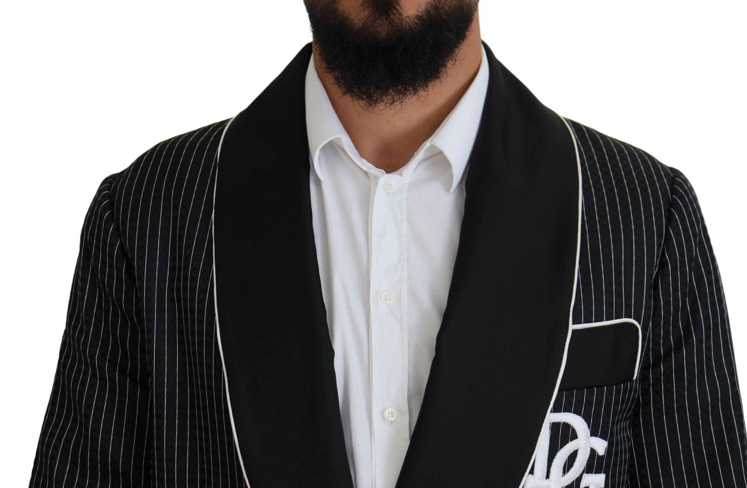 Dolce & Gabbana Dark Gray Robe Striped DG Patch Jacket Men Men's Blazer