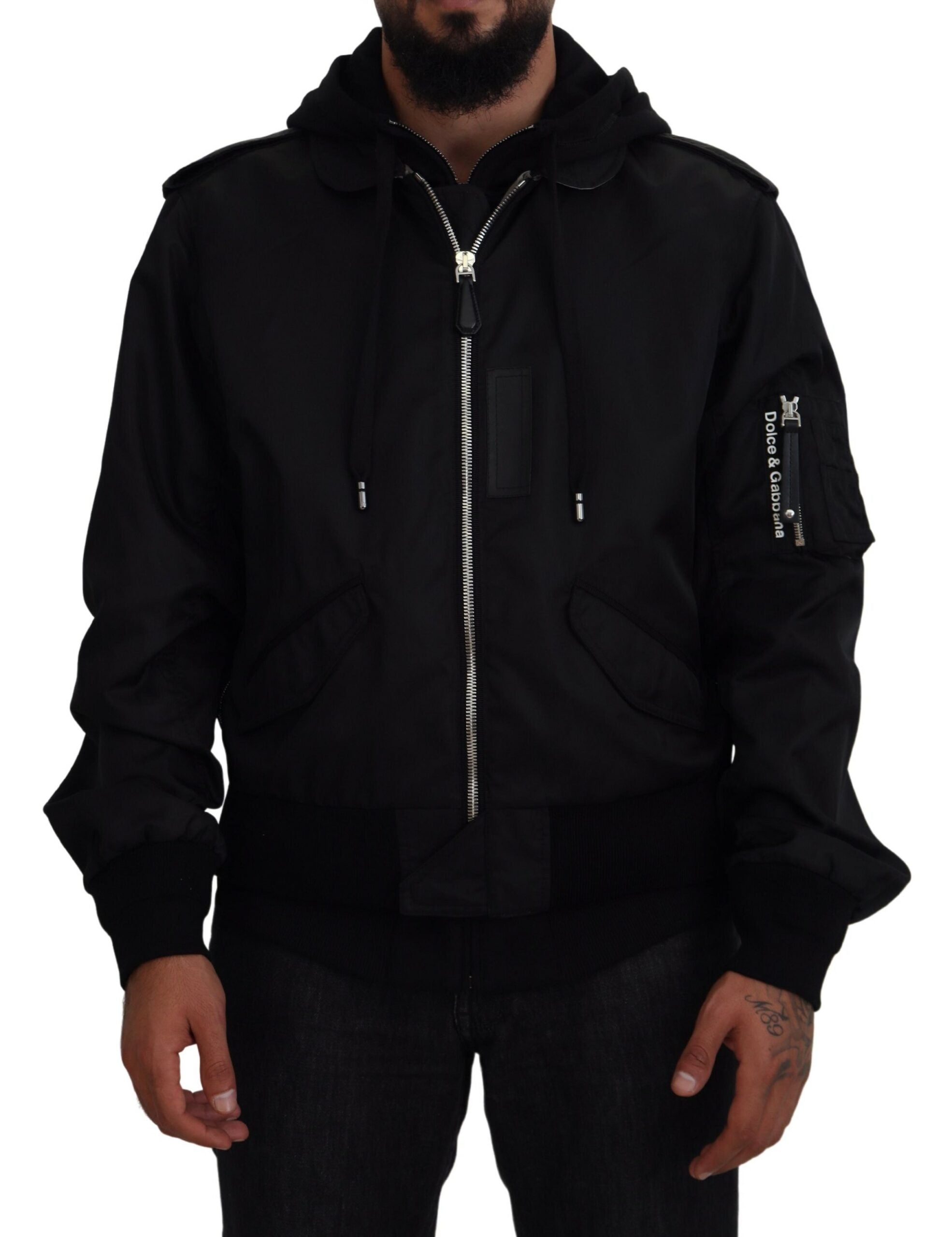 Dolce & Gabbana Sleek Black Hooded Bomber Men's Jacket