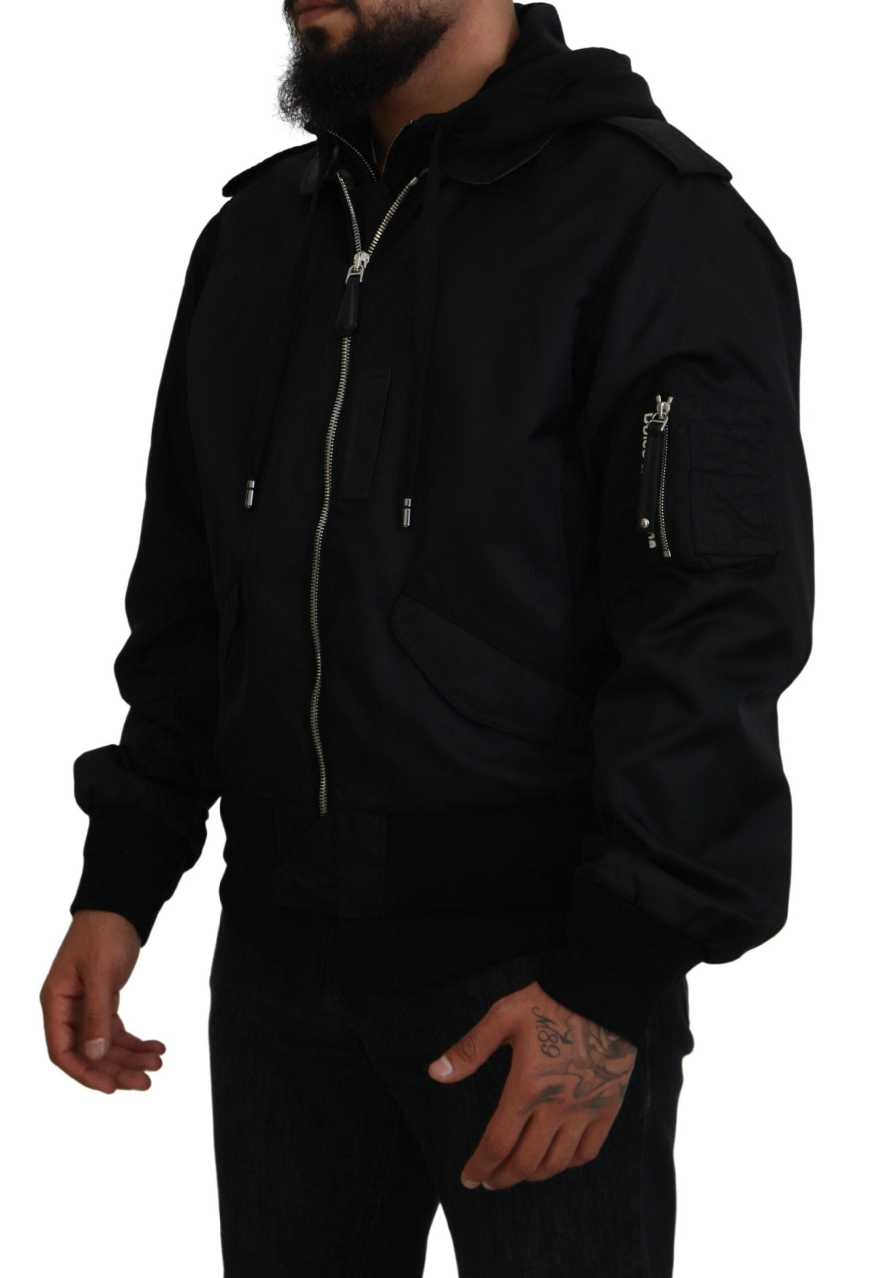 Dolce & Gabbana Sleek Black Hooded Bomber Men's Jacket