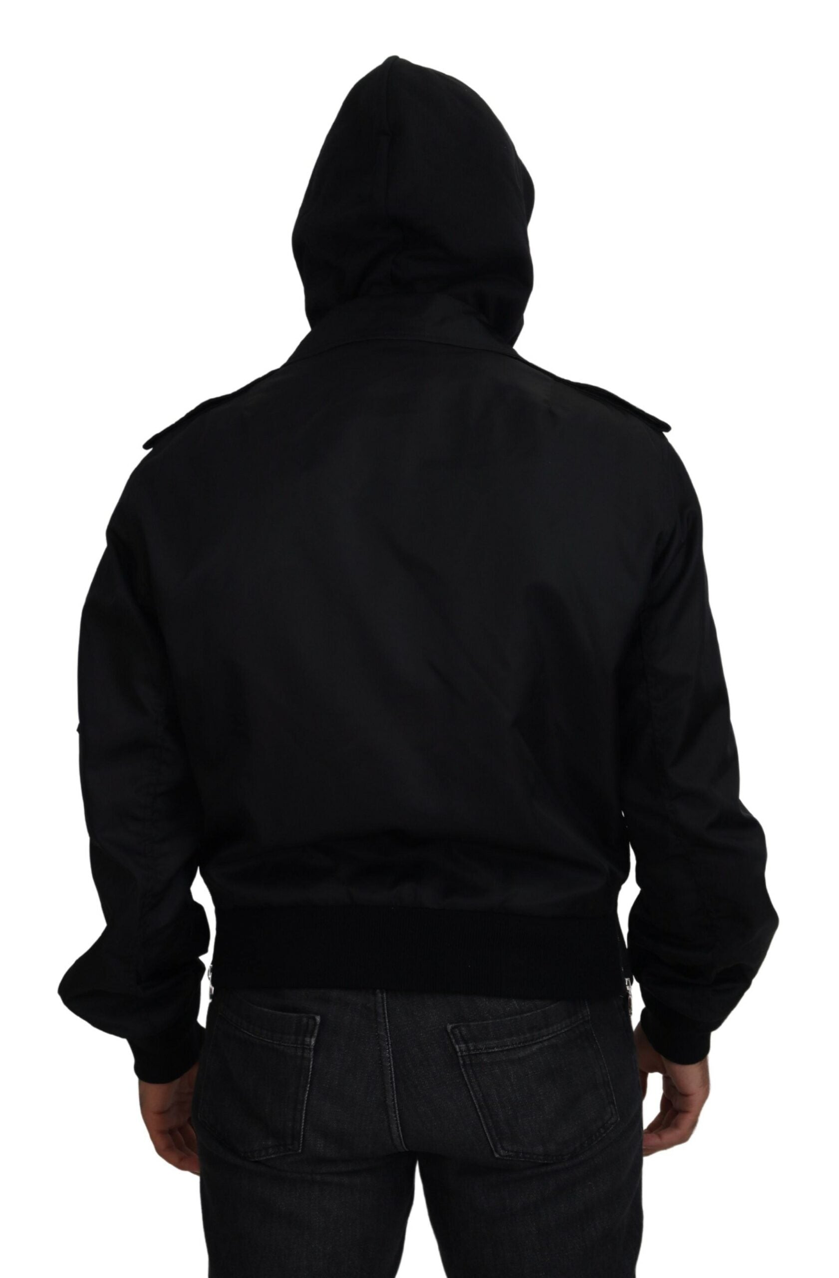 Dolce & Gabbana Sleek Black Hooded Bomber Men's Jacket