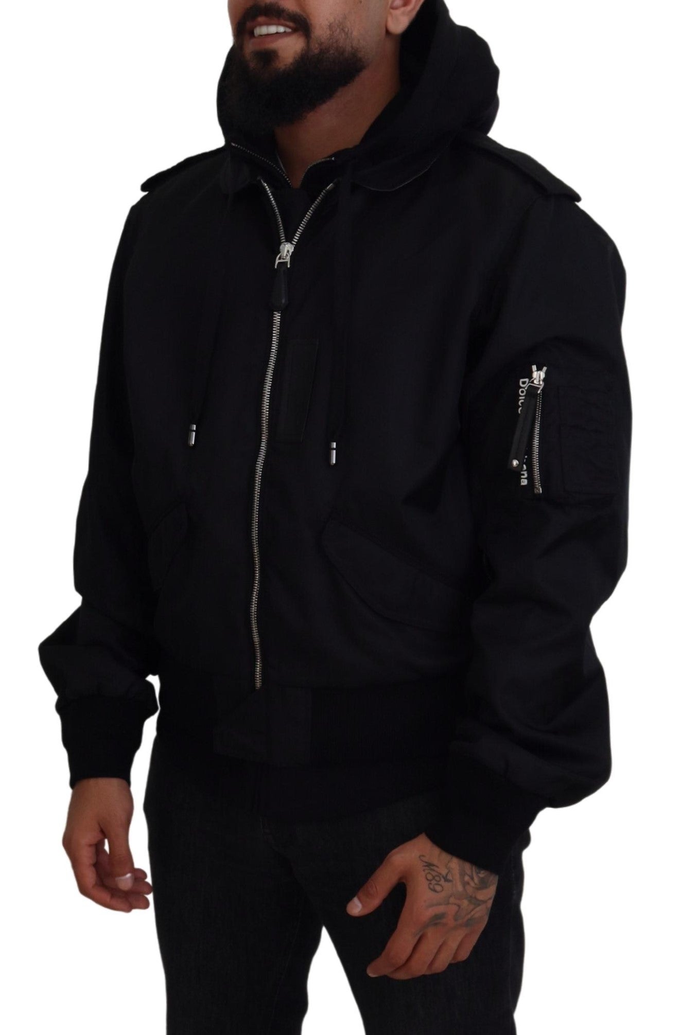 Dolce & Gabbana Sleek Black Hooded Bomber Men's Jacket
