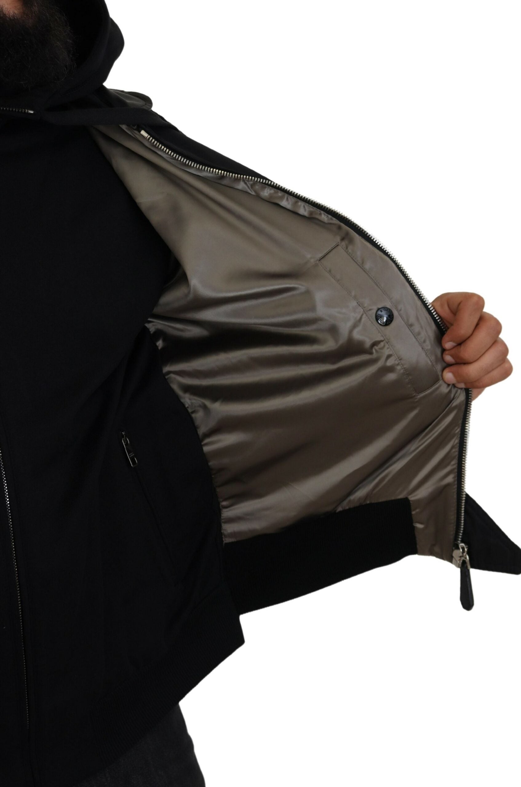 Dolce & Gabbana Sleek Black Hooded Bomber Men's Jacket