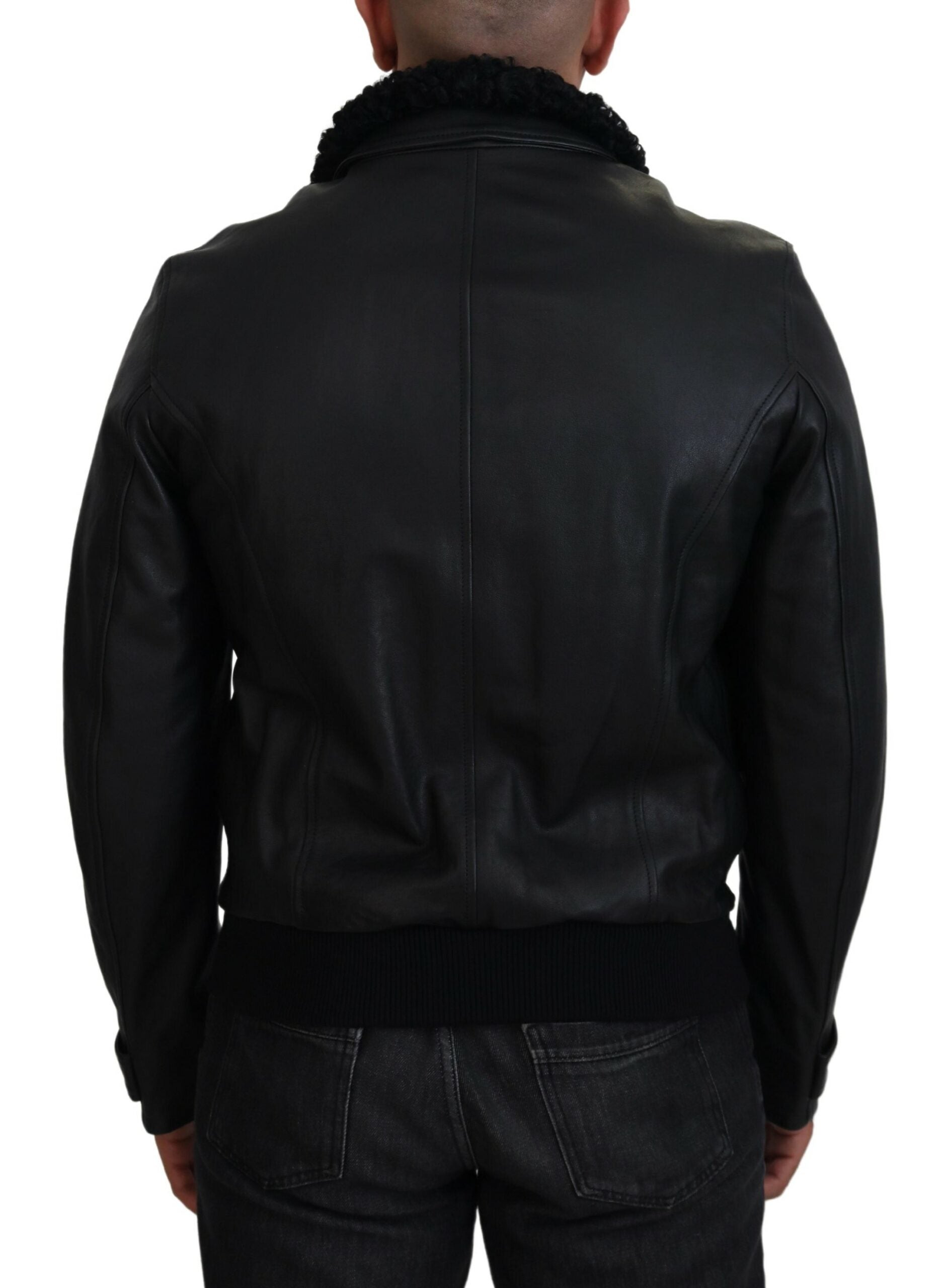 Dolce & Gabbana Black Lamb Leather Collared Men Coat Men's Jacket