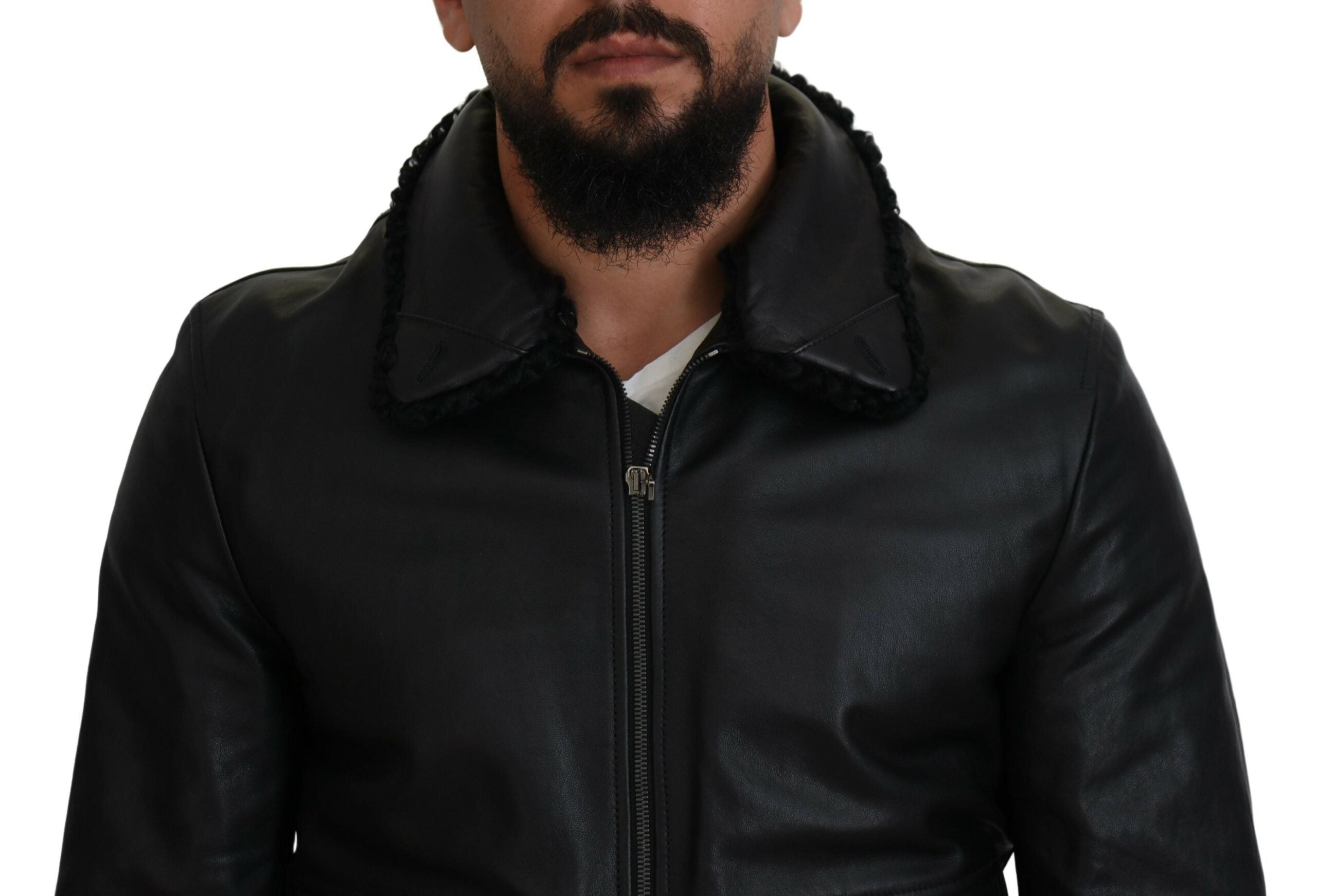 Dolce & Gabbana Black Lamb Leather Collared Men Coat Men's Jacket