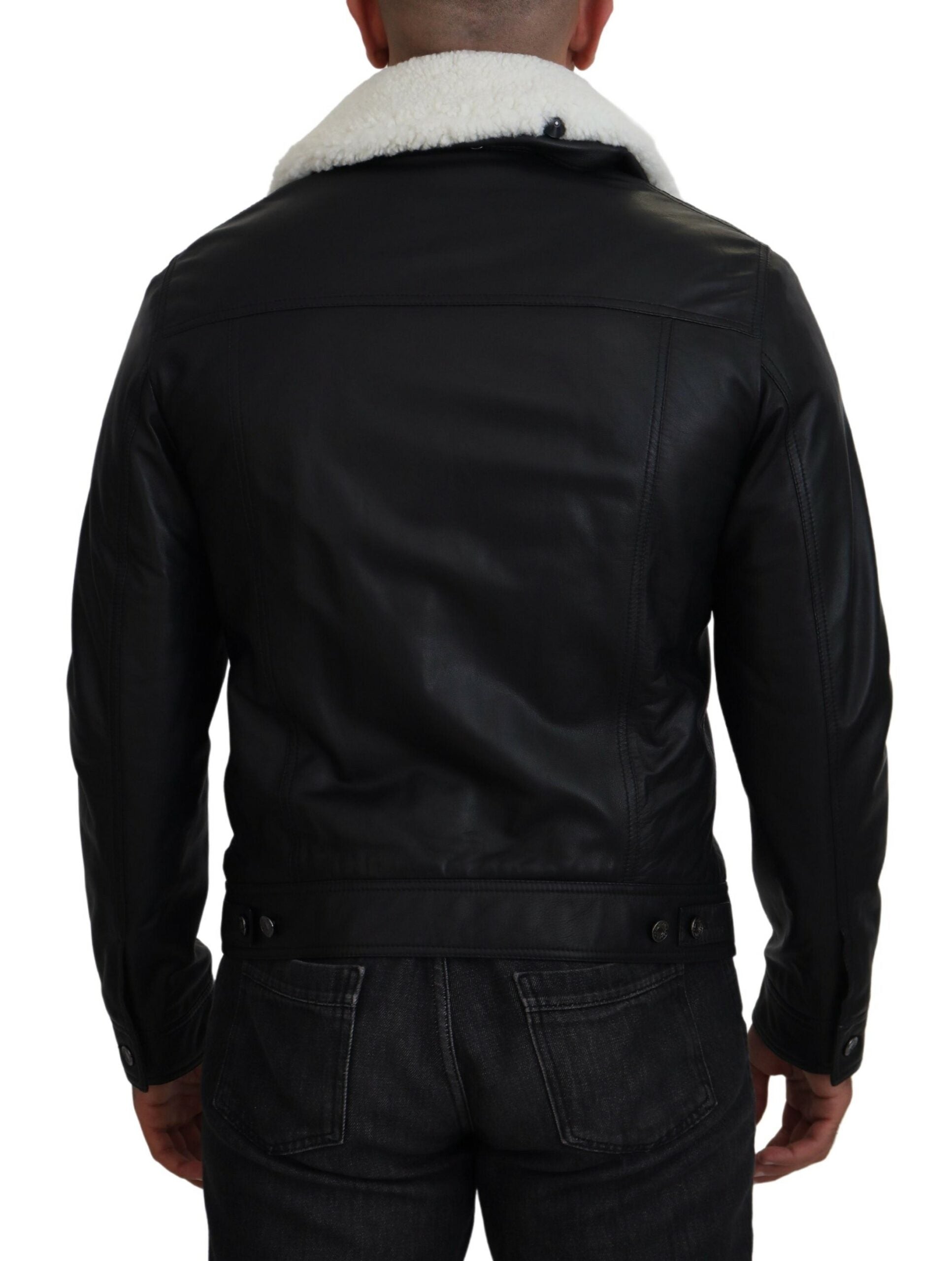 Dolce & Gabbana Black Lamb Leather Collared Men Coat Men's Jacket