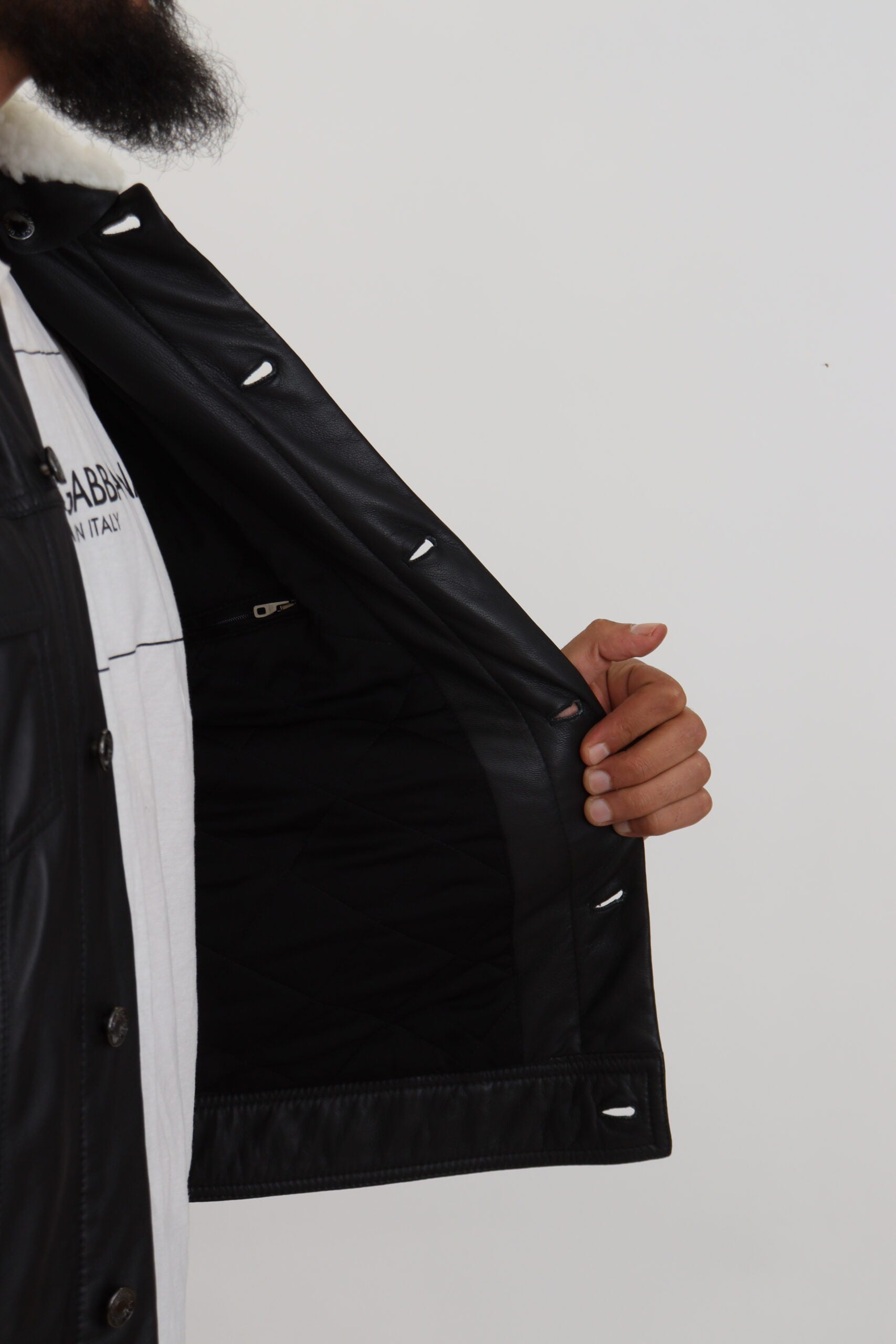 Dolce & Gabbana Black Lamb Leather Collared Men Coat Men's Jacket