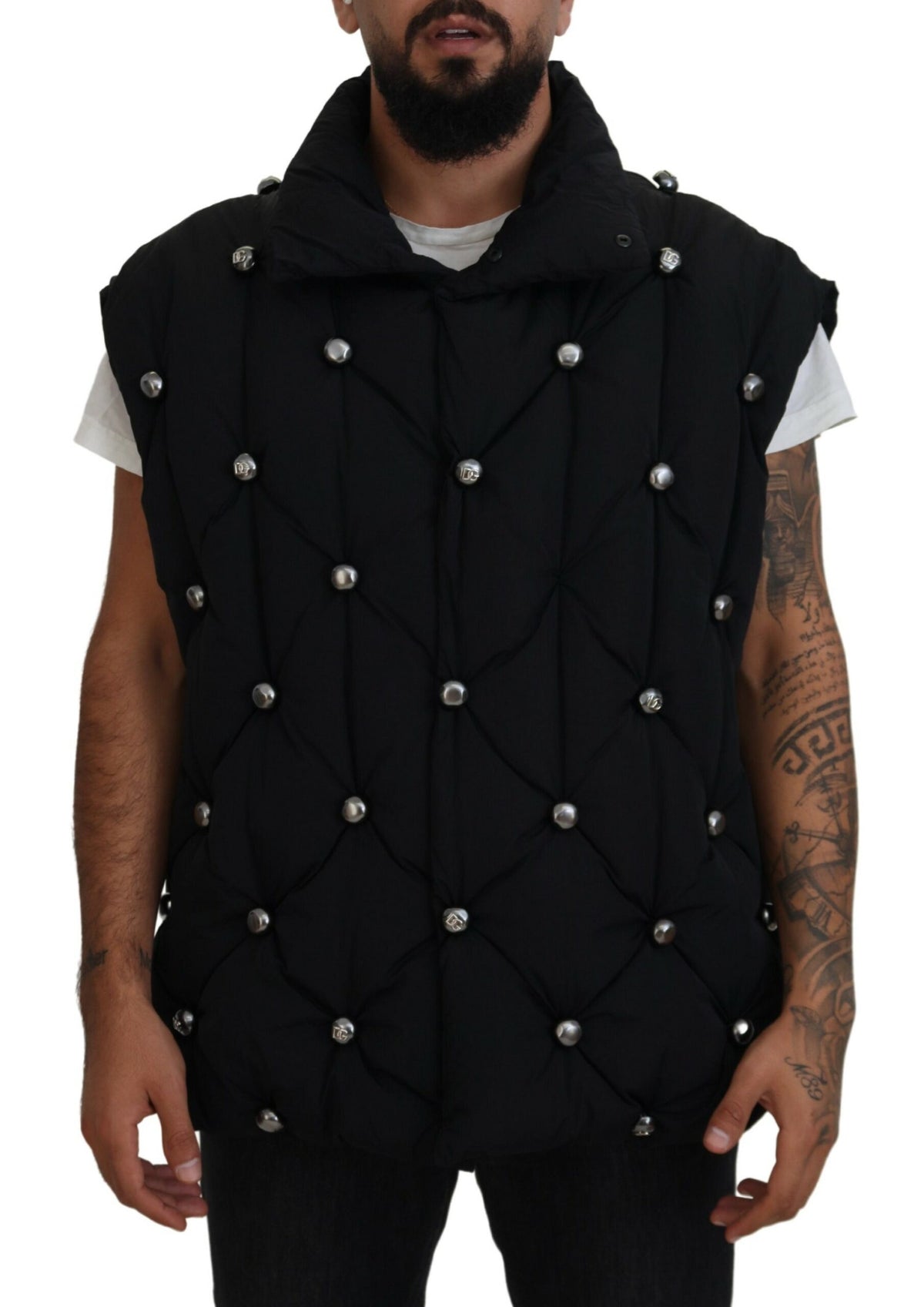 Dolce & Gabbana Black Sleeveless DG Metal Embellishment Men's Jacket