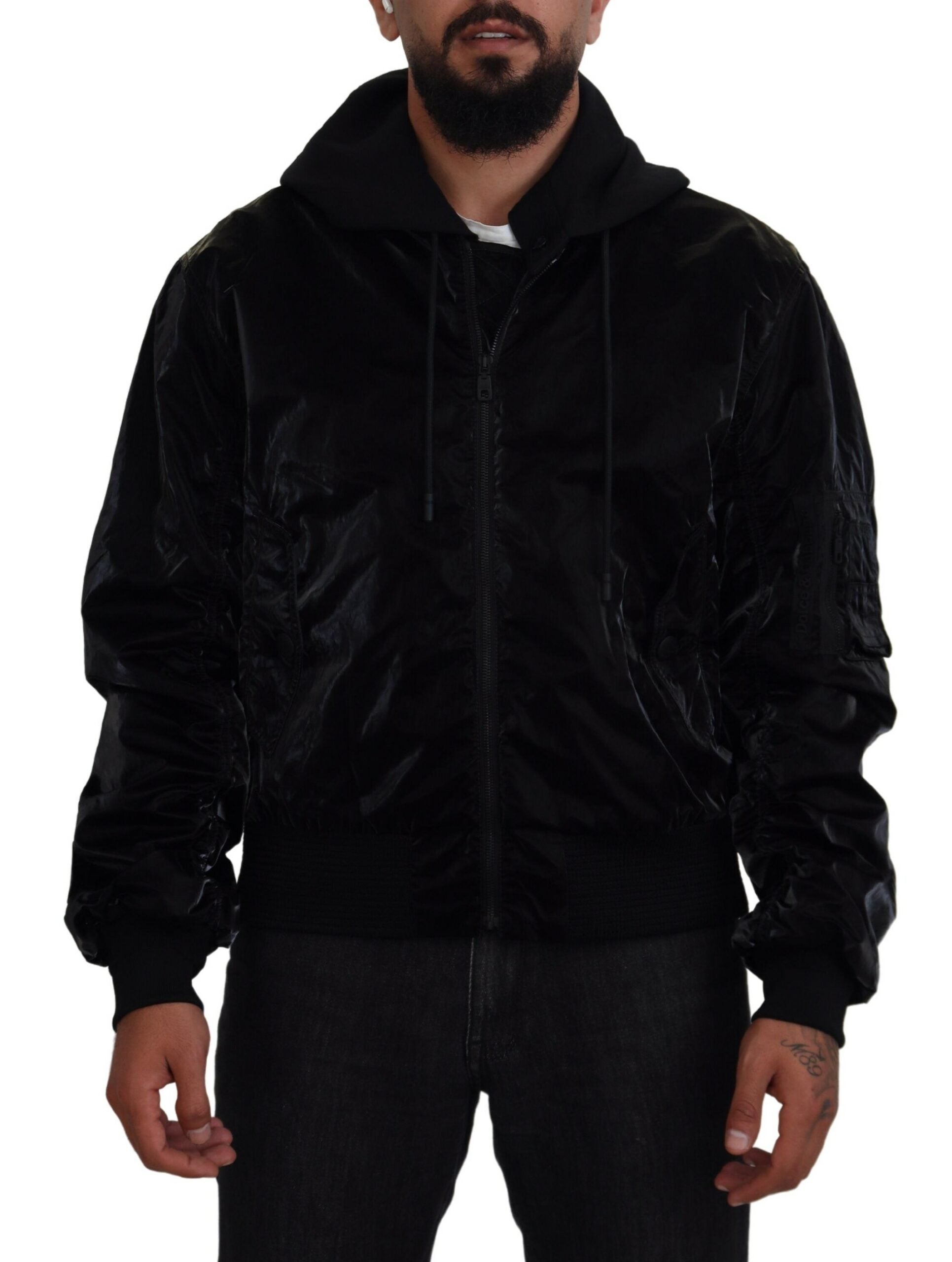 Dolce & Gabbana Elegant Black Bomber Hooded Men's Jacket