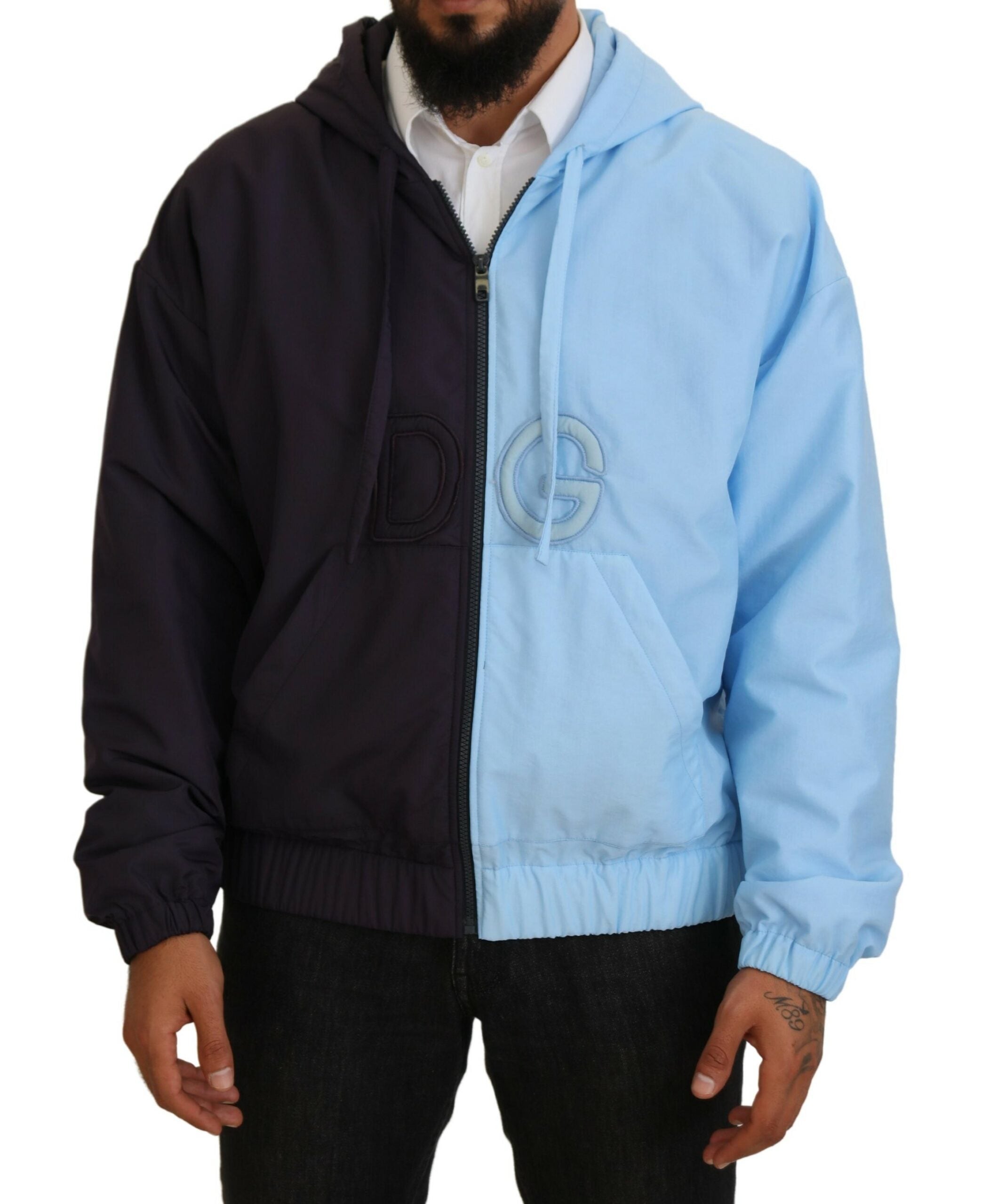 Dolce & Gabbana Black Blue DG Hooded Full Zip Men Men's Jacket