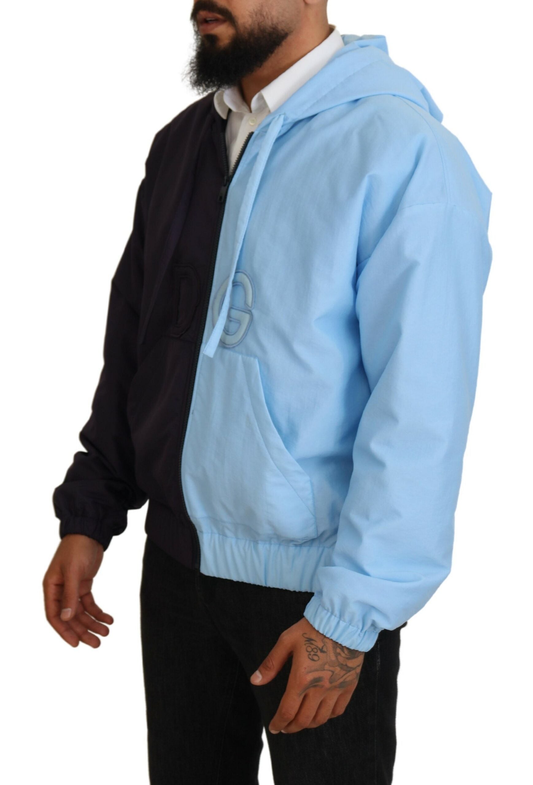 Dolce & Gabbana Black Blue DG Hooded Full Zip Men Men's Jacket