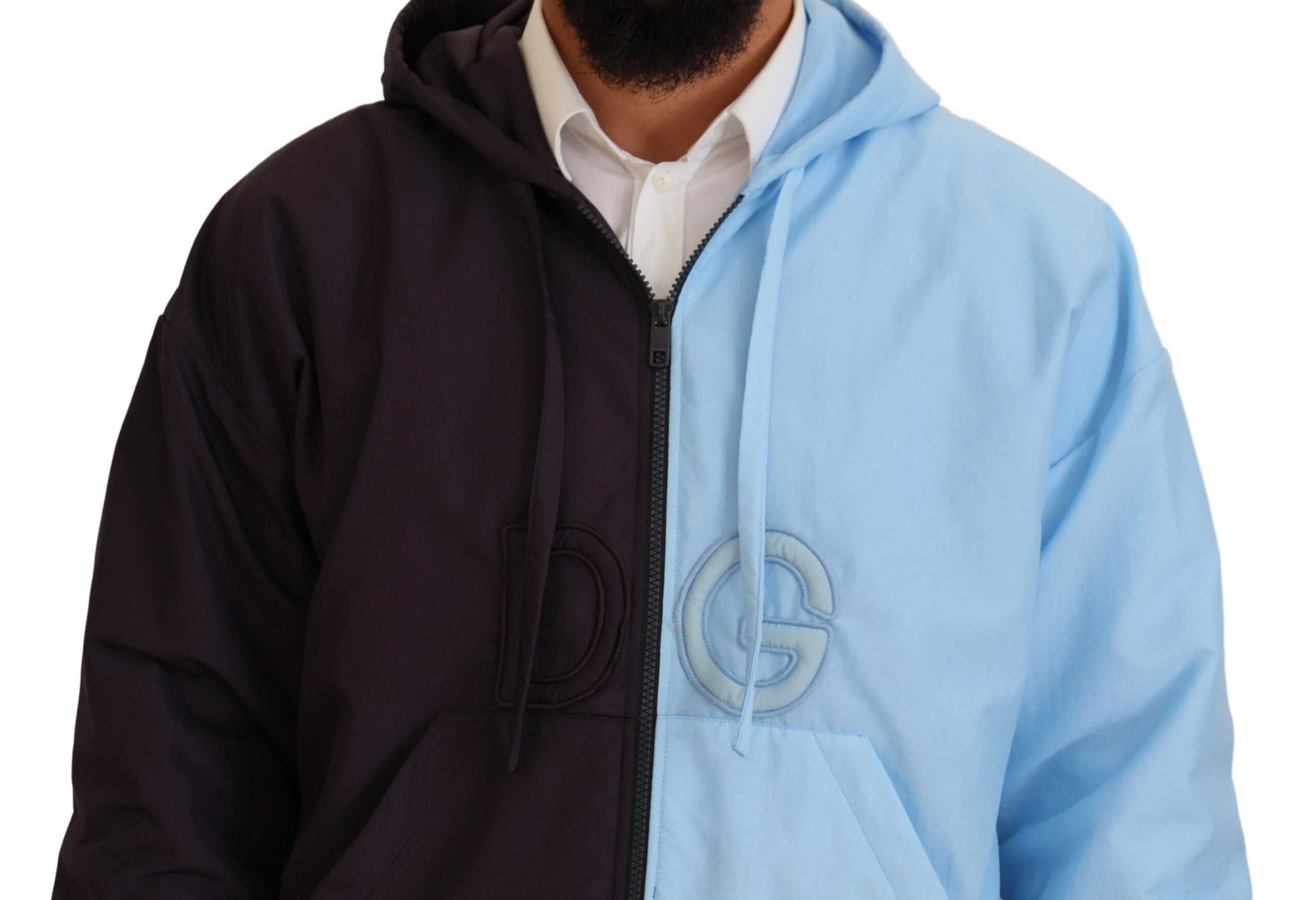 Dolce & Gabbana Black Blue DG Hooded Full Zip Men Men's Jacket