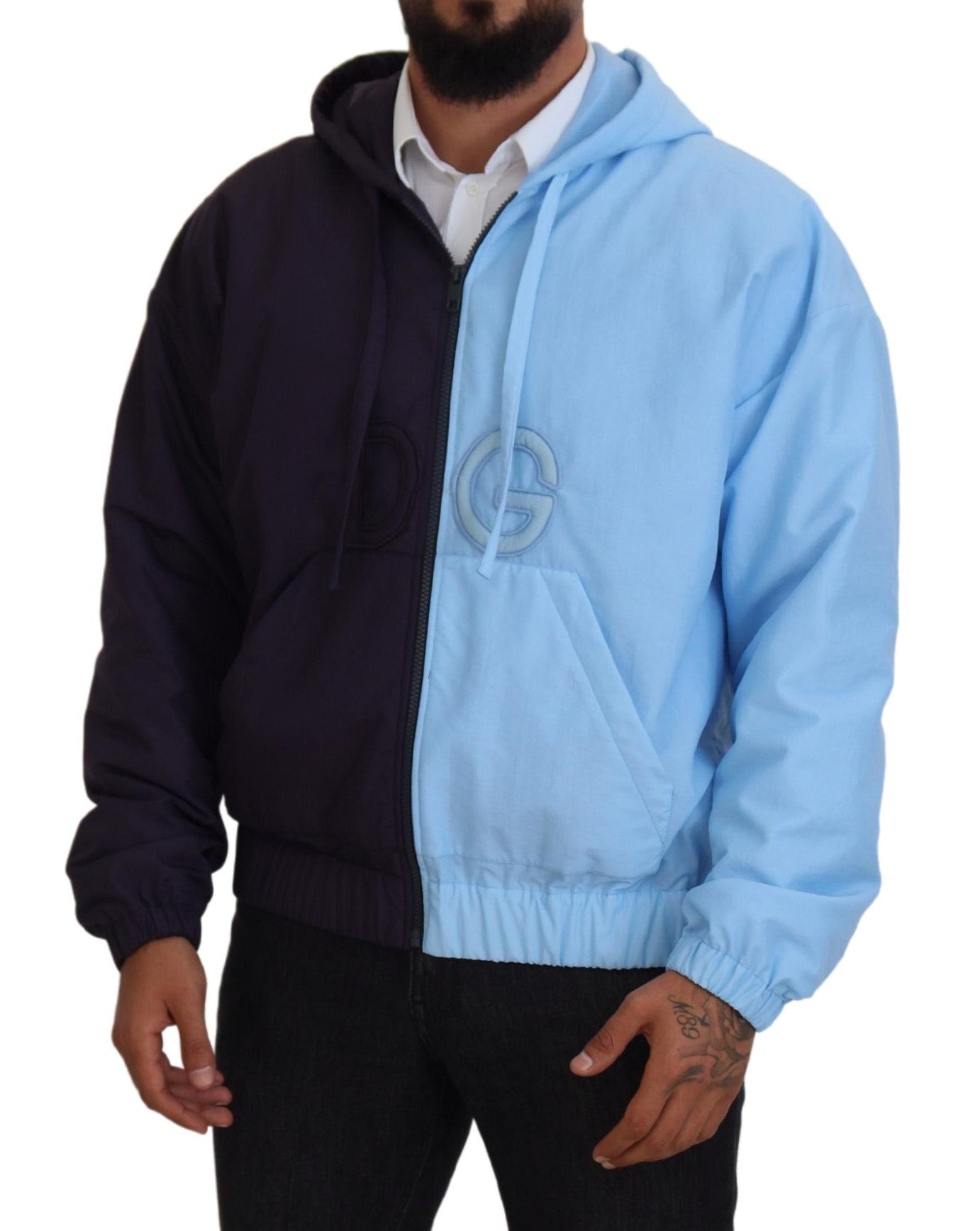 Dolce & Gabbana Black Blue DG Hooded Full Zip Men Men's Jacket