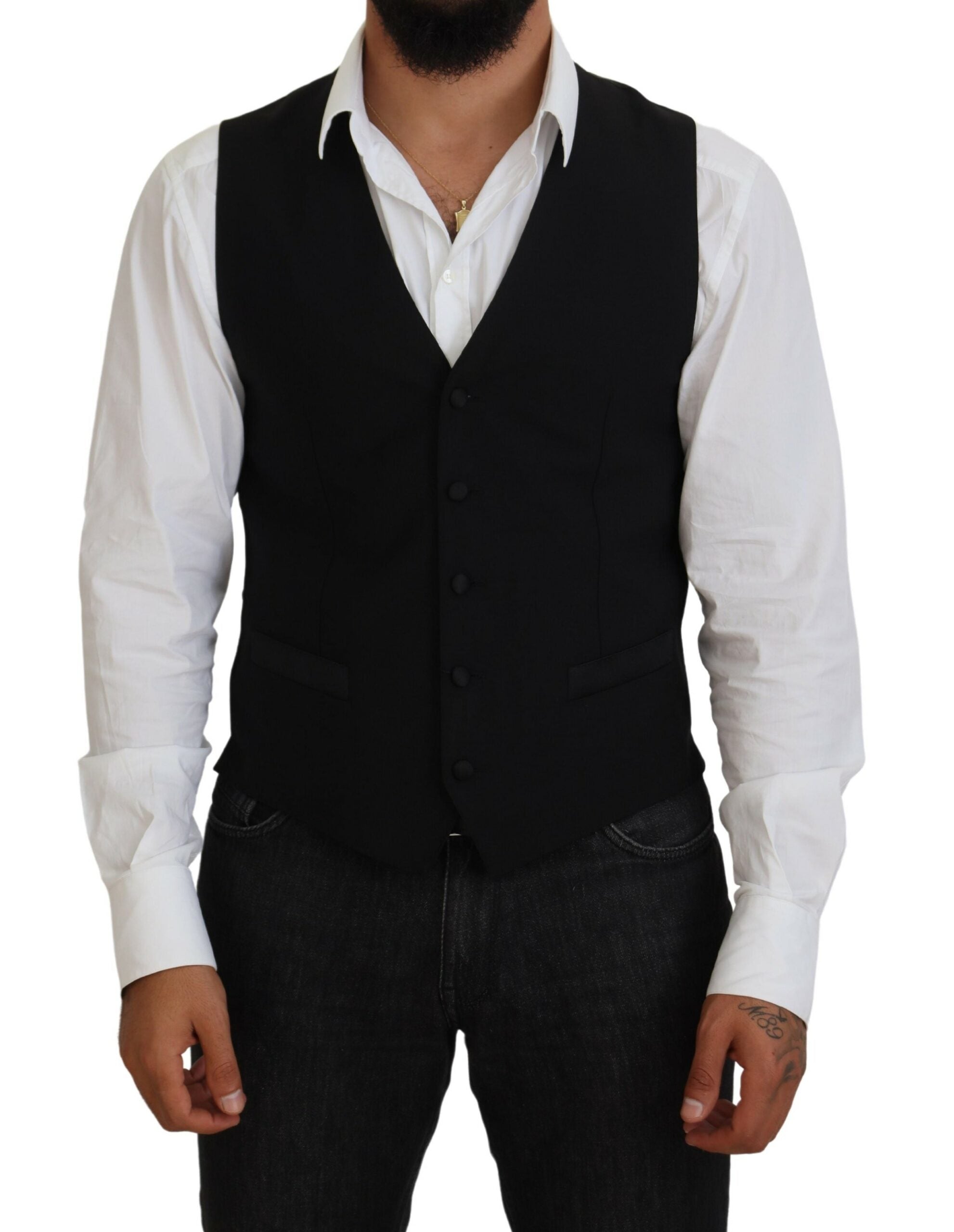 Dolce & Gabbana Dark Gray Virgin Wool Waistcoat Formal Men's Vest
