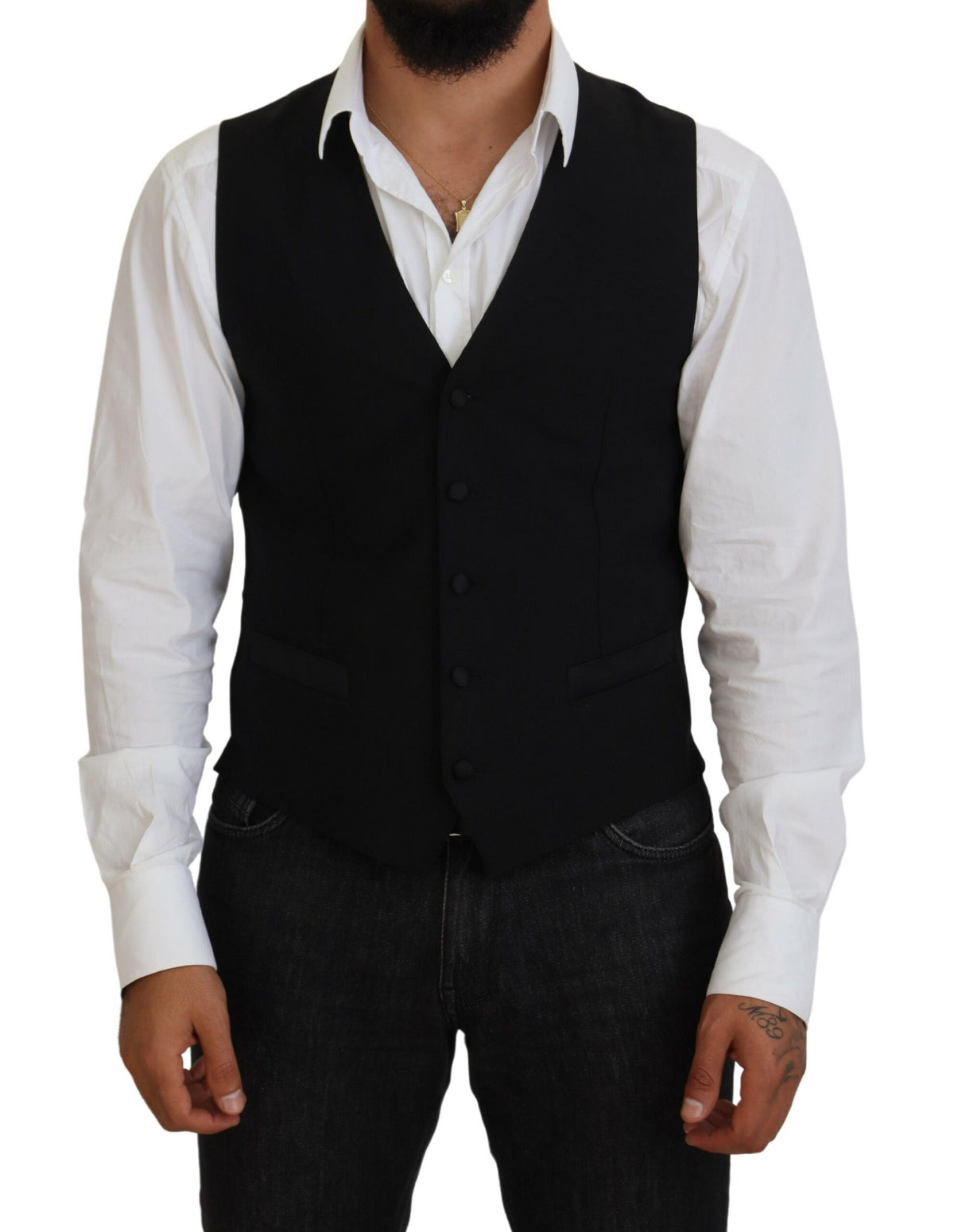 Dolce & Gabbana Dark Gray Virgin Wool Waistcoat Formal Men's Vest