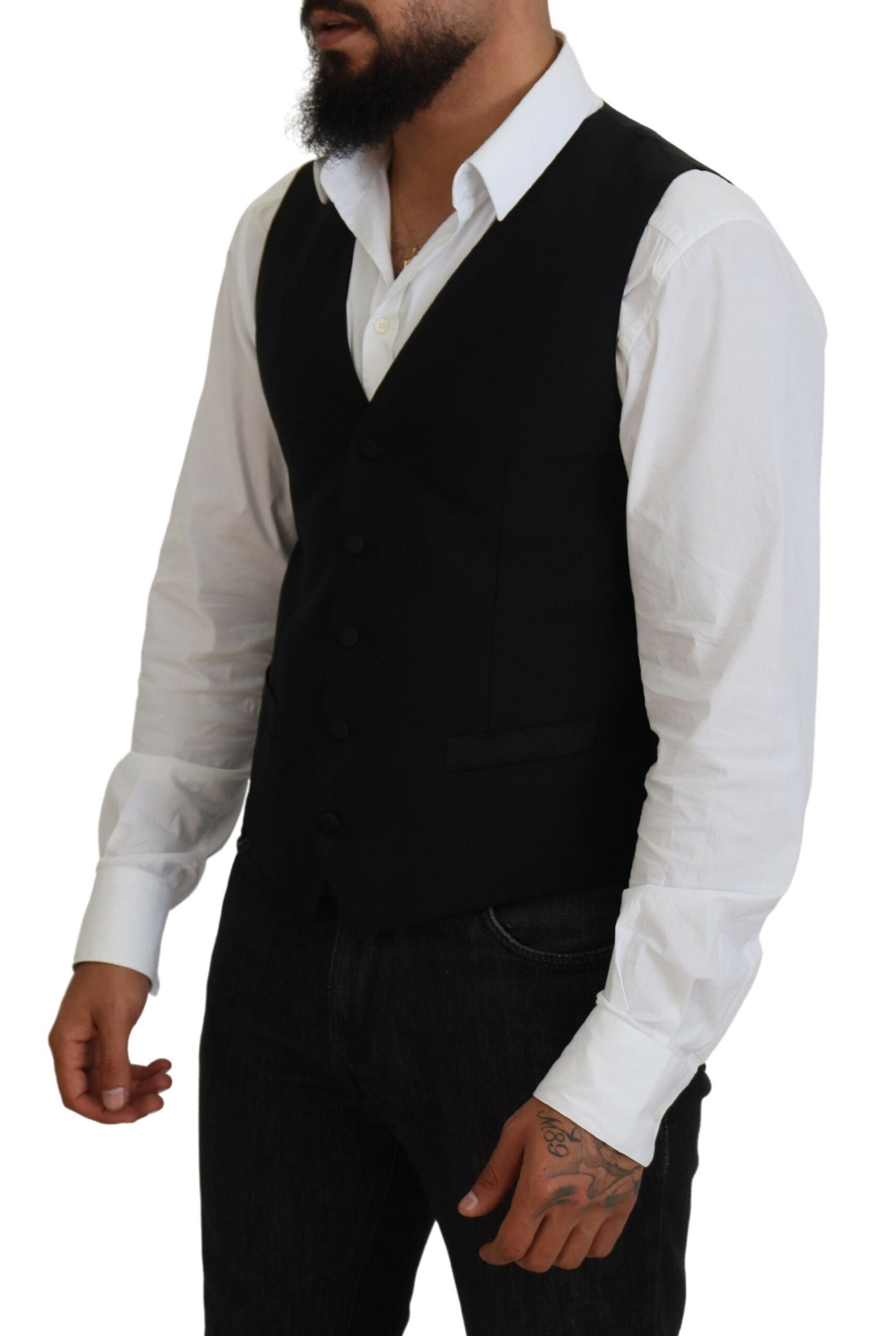 Dolce & Gabbana Dark Gray Virgin Wool Waistcoat Formal Men's Vest