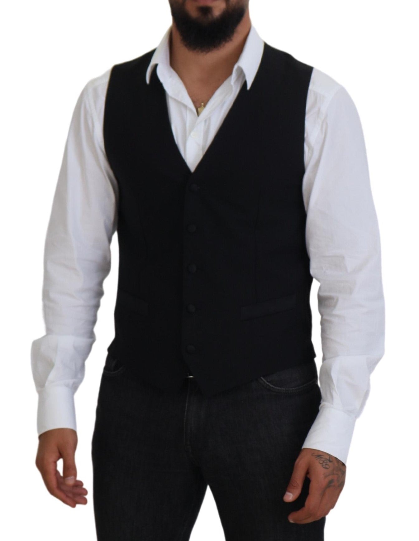 Dolce & Gabbana Dark Gray Virgin Wool Waistcoat Formal Men's Vest