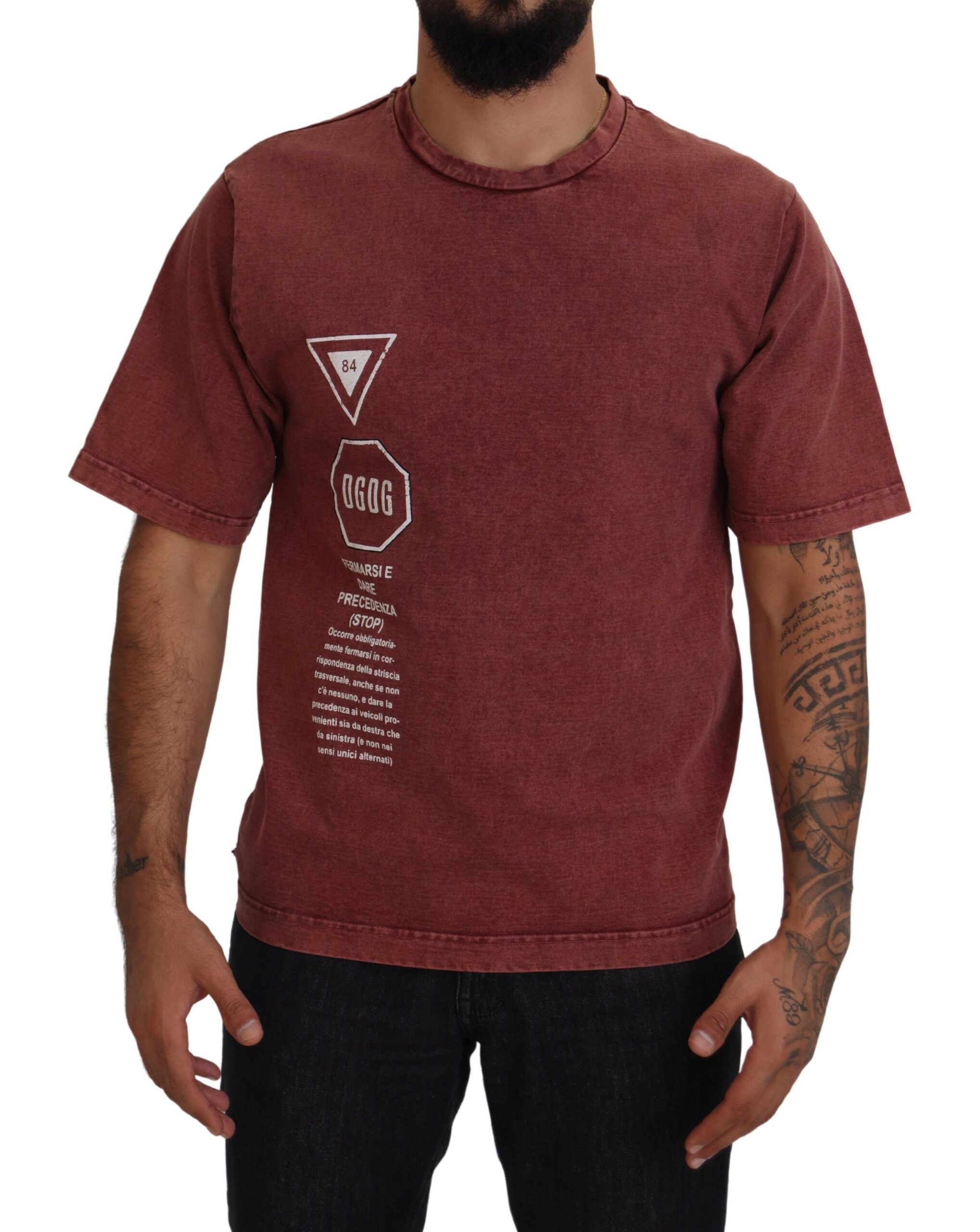 Dolce & Gabbana Maroon Print Round Neck Short Sleeves Men's T-shirt