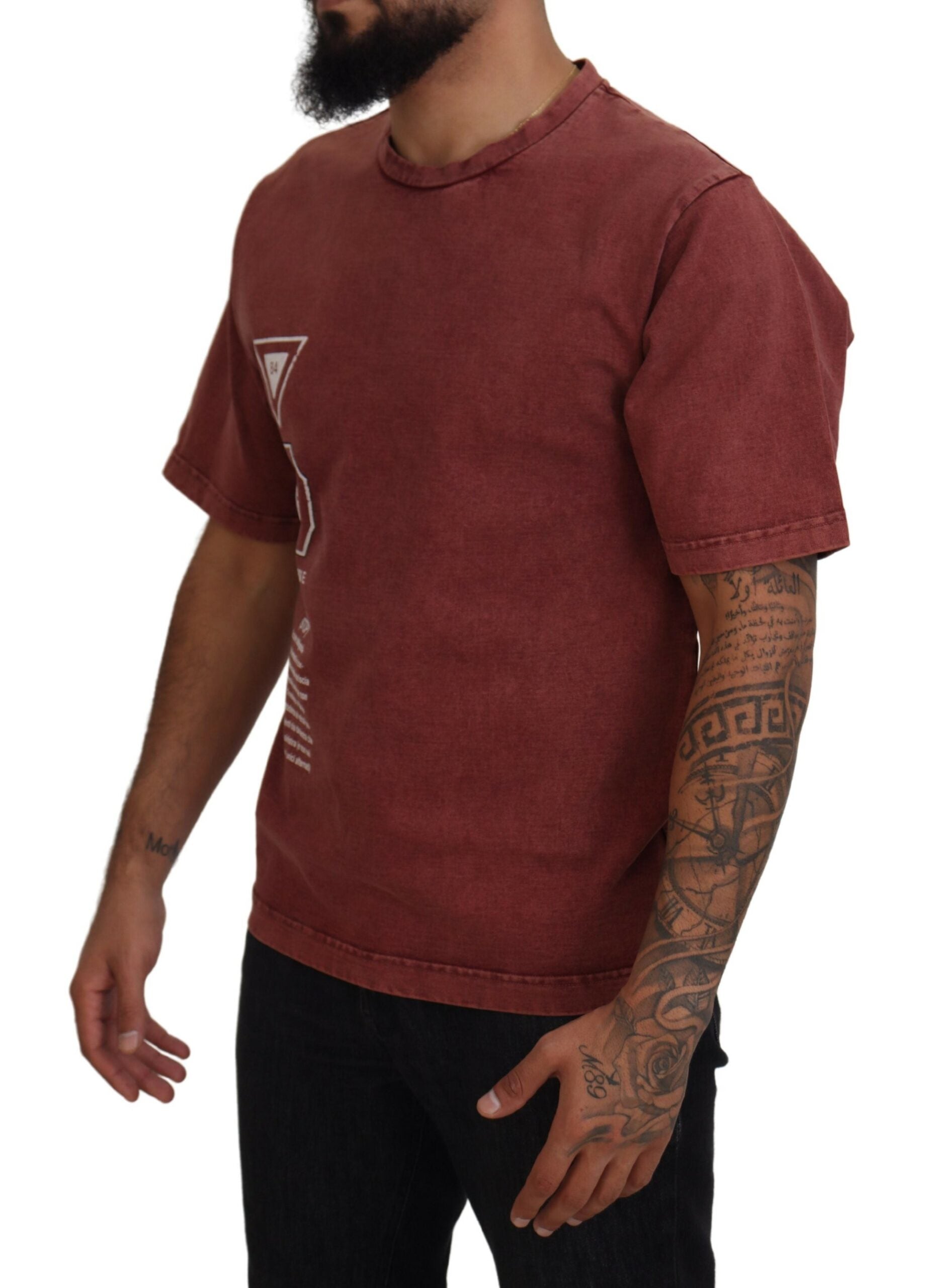 Dolce & Gabbana Maroon Print Round Neck Short Sleeves Men's T-shirt
