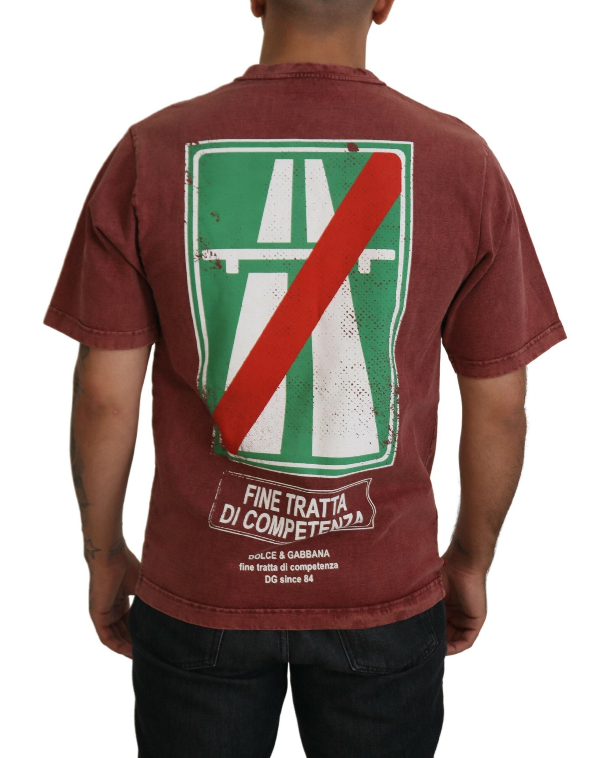 Dolce & Gabbana Maroon Print Round Neck Short Sleeves Men's T-shirt