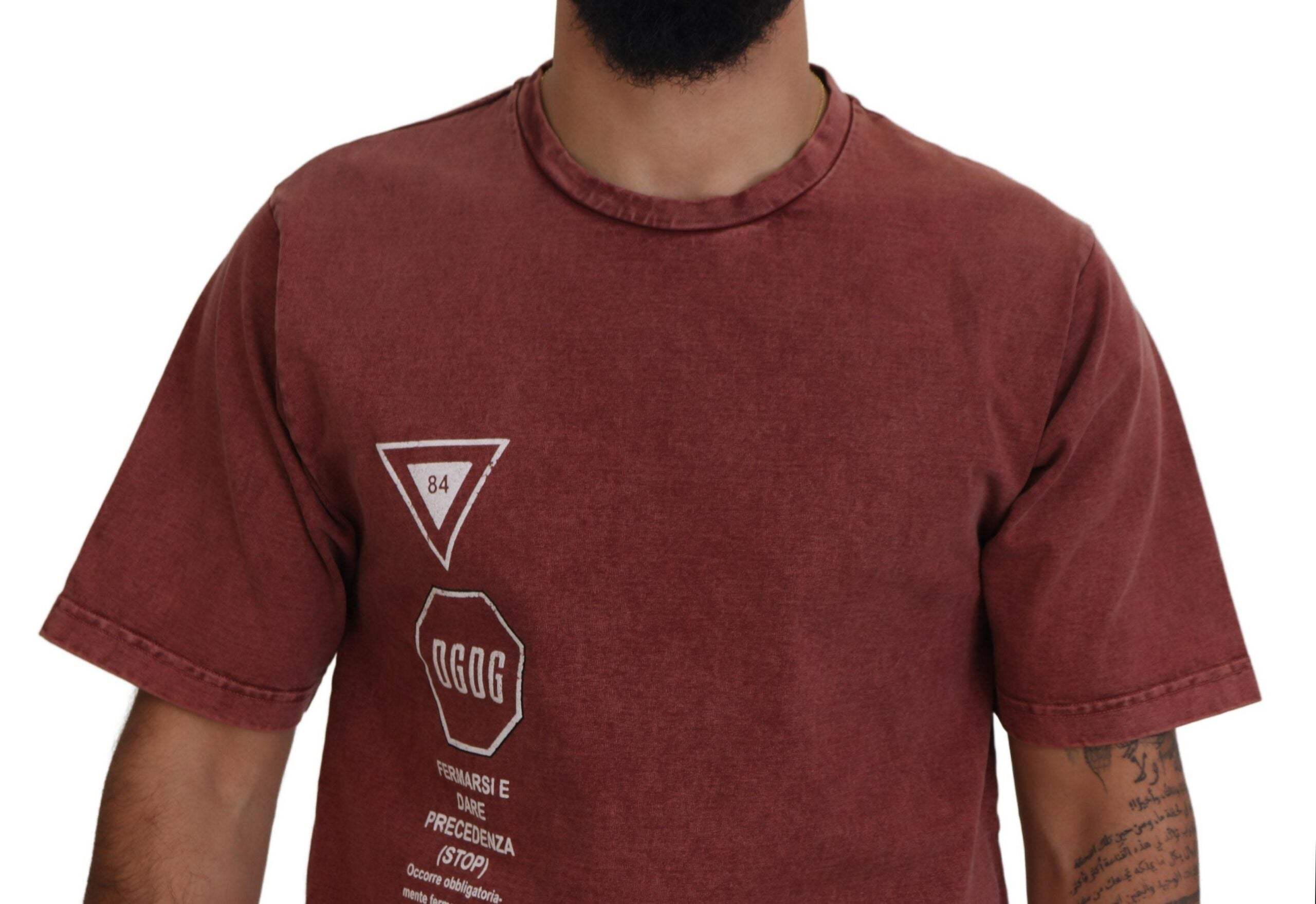 Dolce & Gabbana Maroon Print Round Neck Short Sleeves Men's T-shirt