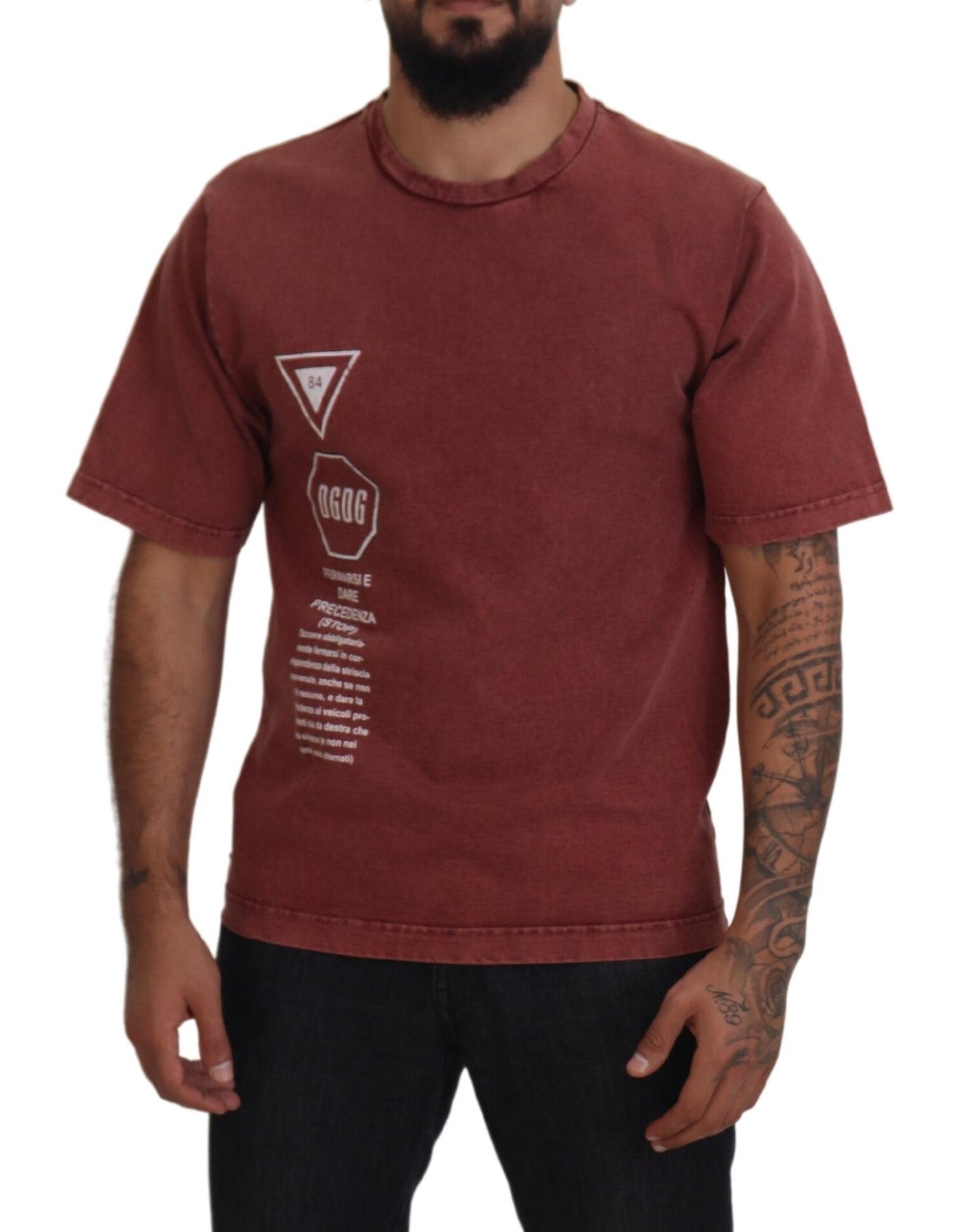 Dolce & Gabbana Maroon Print Round Neck Short Sleeves Men's T-shirt