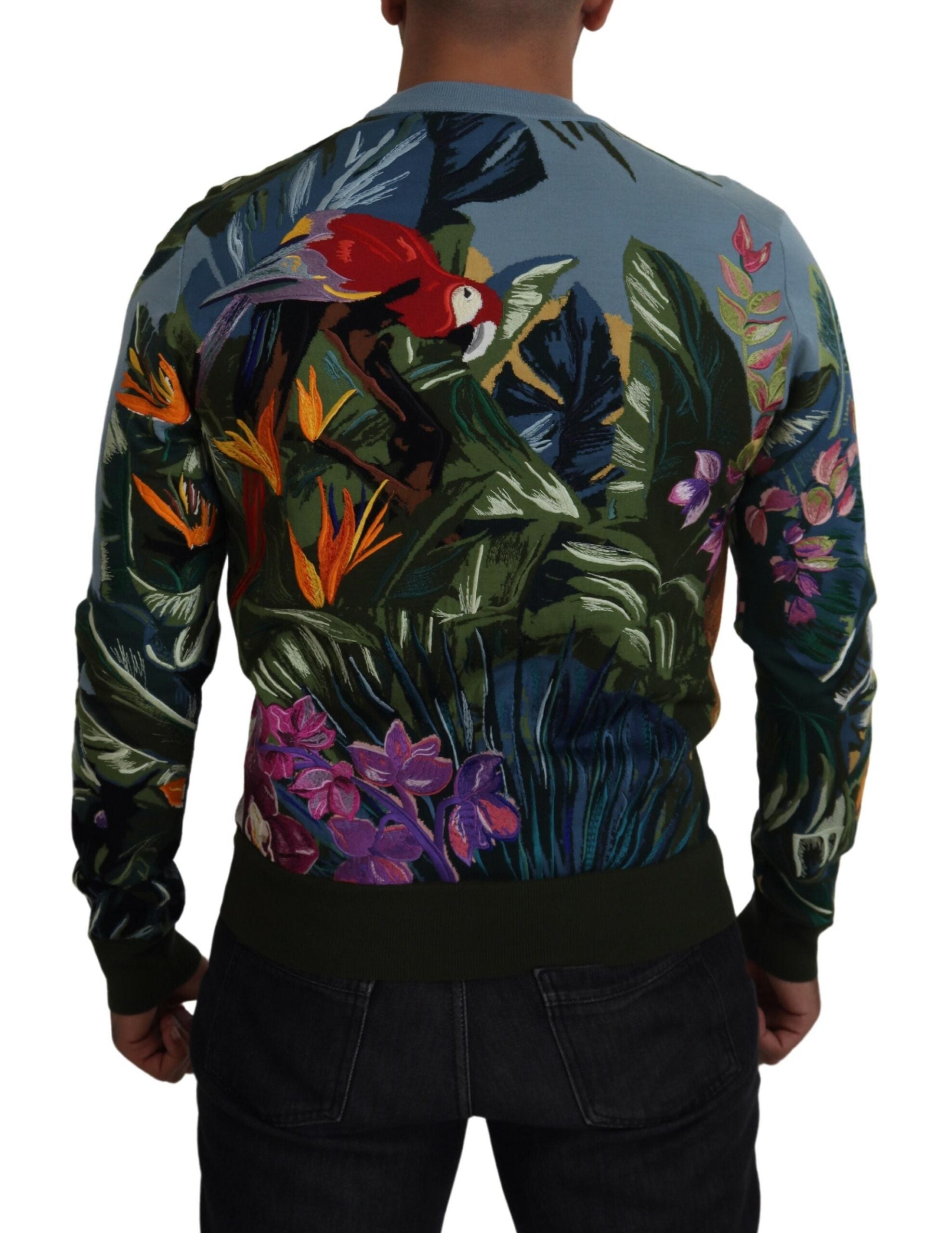 Dolce & Gabbana Multicolor Jungle Wool Pullover Logo Men's Sweater